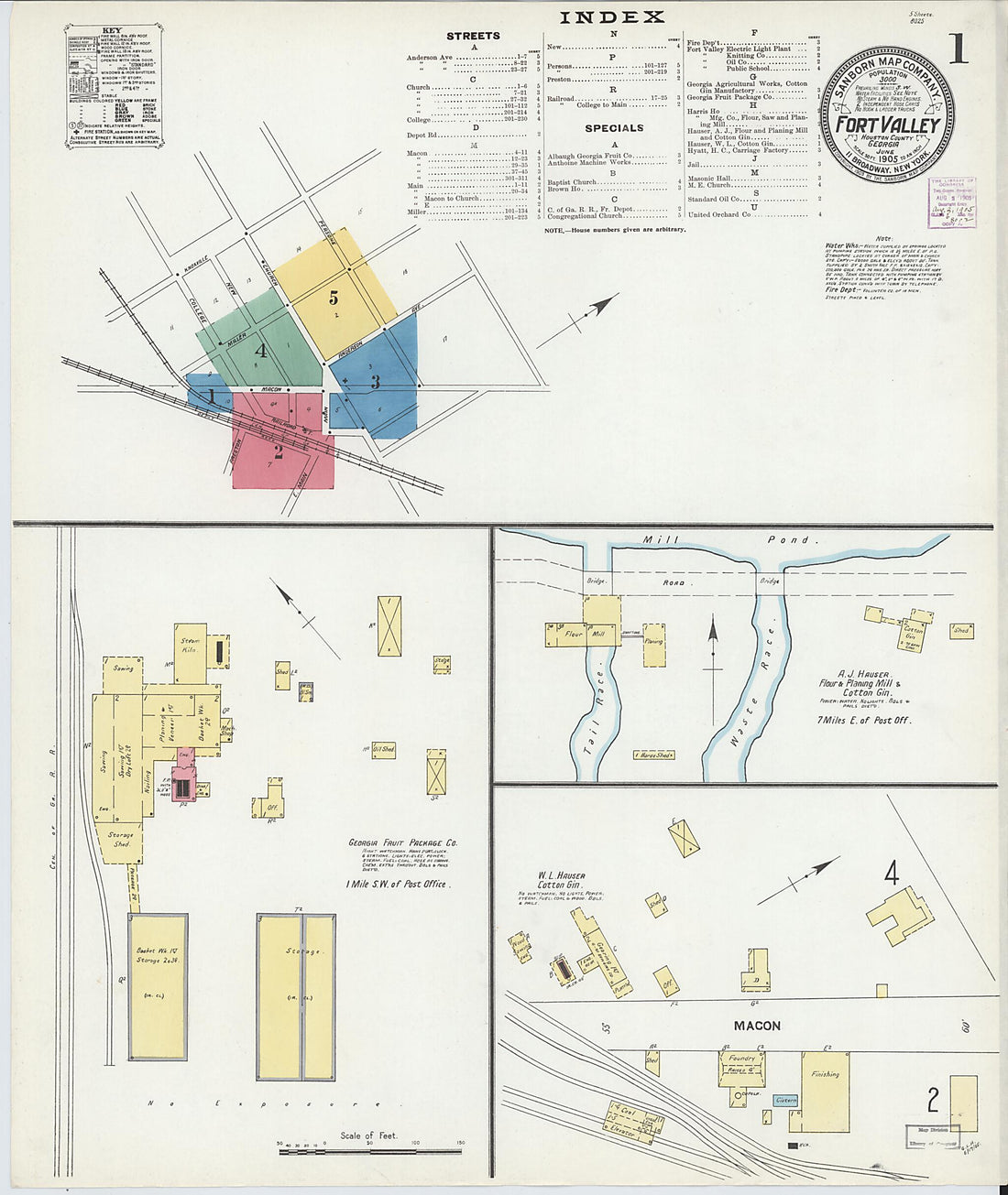 This old map of Fort Valley, Peach County, Georgia was created by Sanborn Map Company in 1905