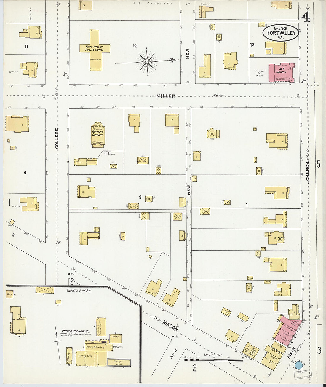 This old map of Fort Valley, Peach County, Georgia was created by Sanborn Map Company in 1905