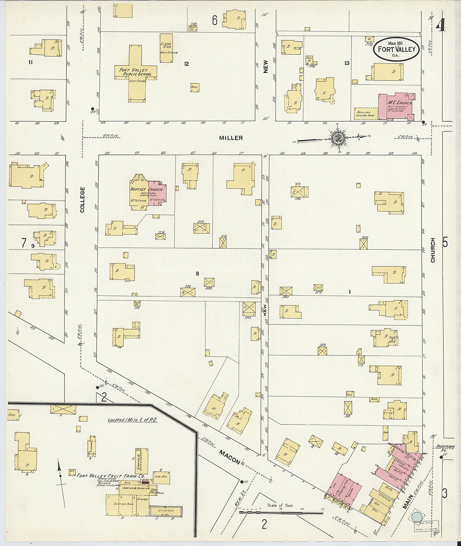 This old map of Fort Valley, Peach County, Georgia was created by Sanborn Map Company in 1911