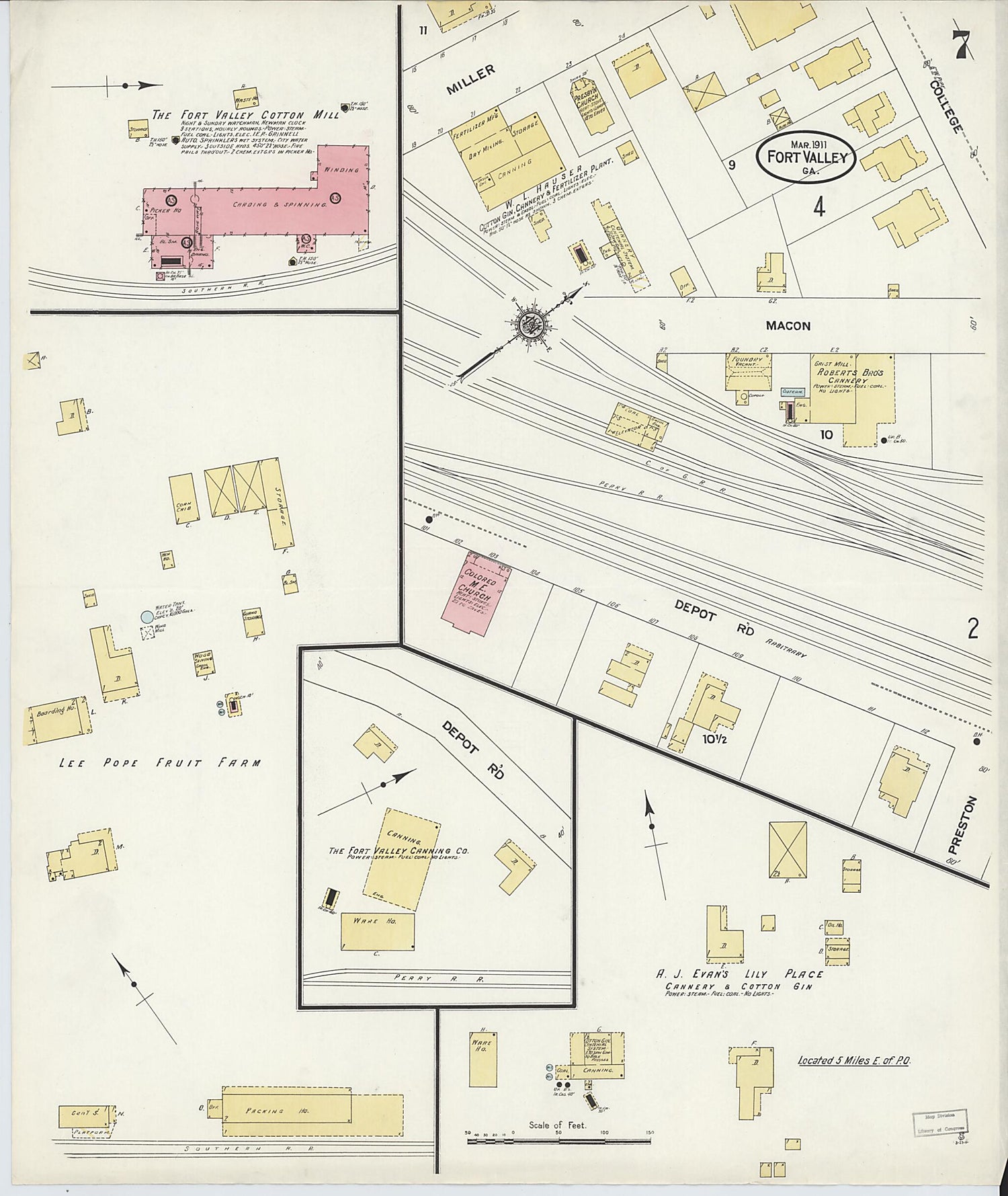 This old map of Fort Valley, Peach County, Georgia was created by Sanborn Map Company in 1911