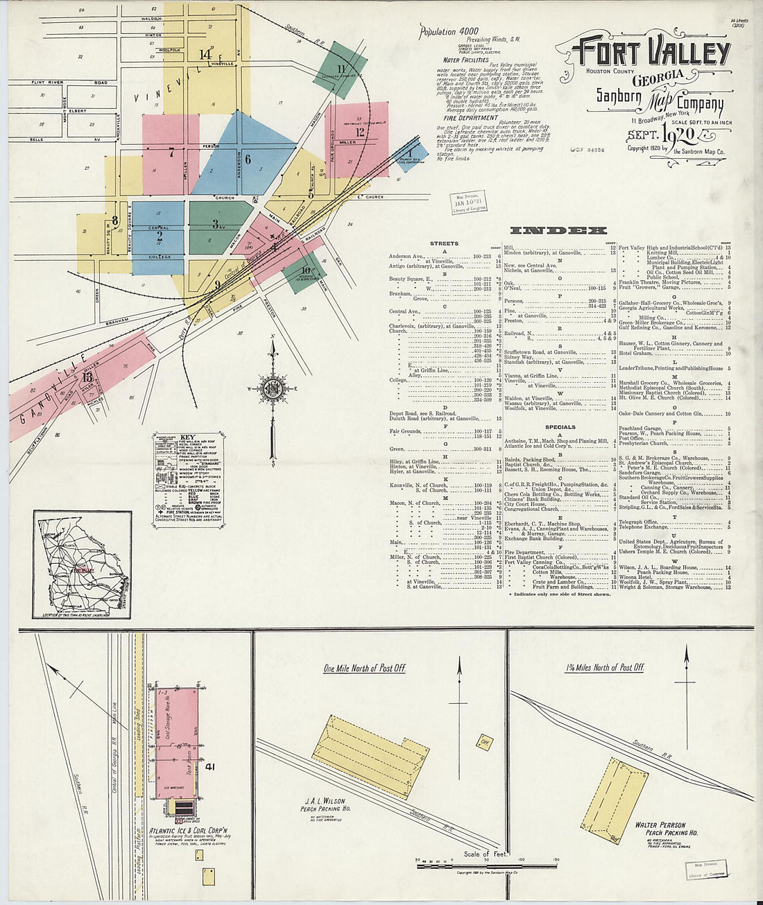 This old map of Fort Valley, Peach County, Georgia was created by Sanborn Map Company in 1920