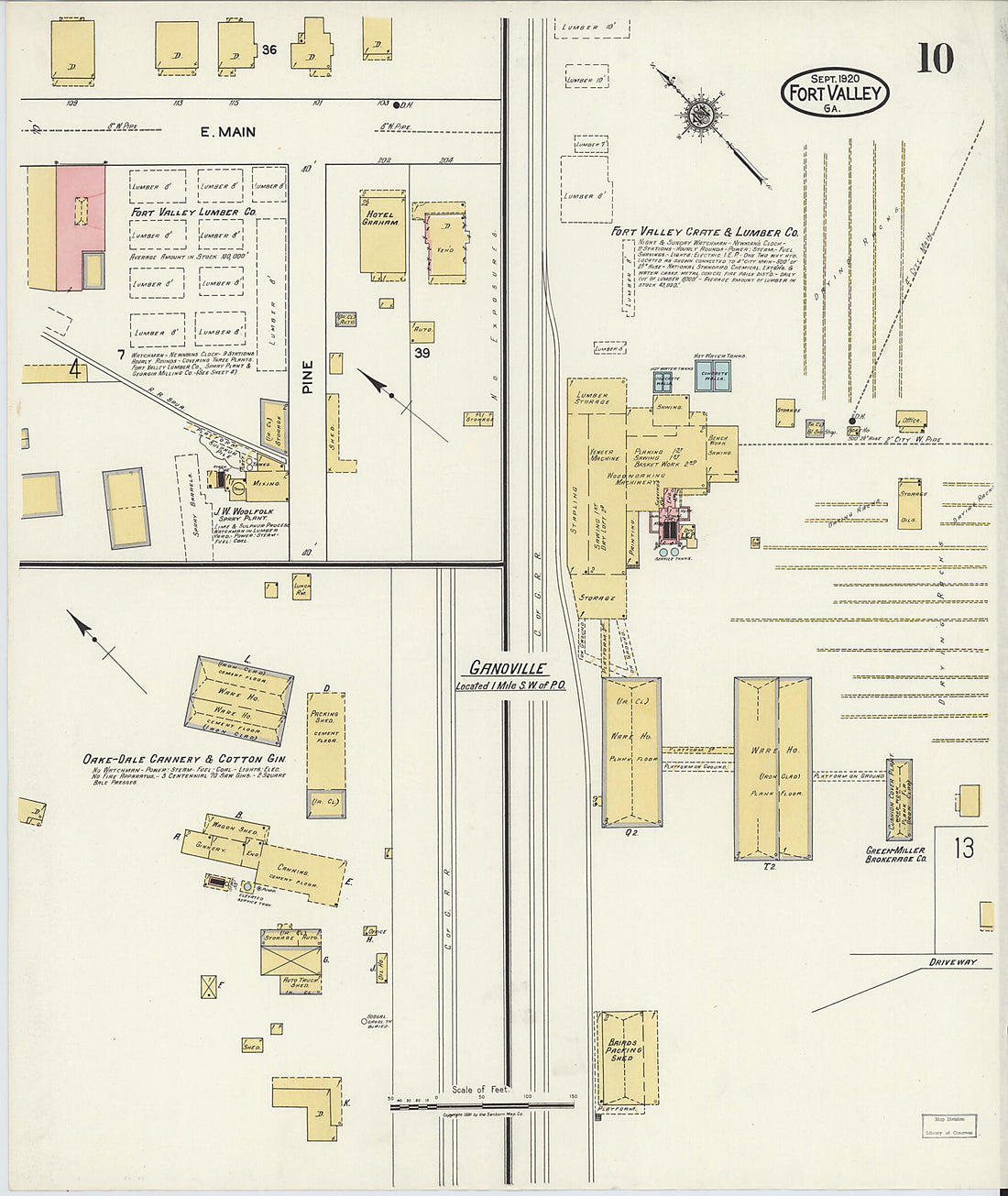 This old map of Fort Valley, Peach County, Georgia was created by Sanborn Map Company in 1920