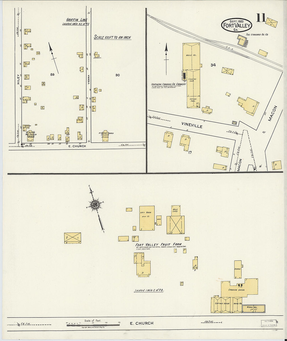 This old map of Fort Valley, Peach County, Georgia was created by Sanborn Map Company in 1920