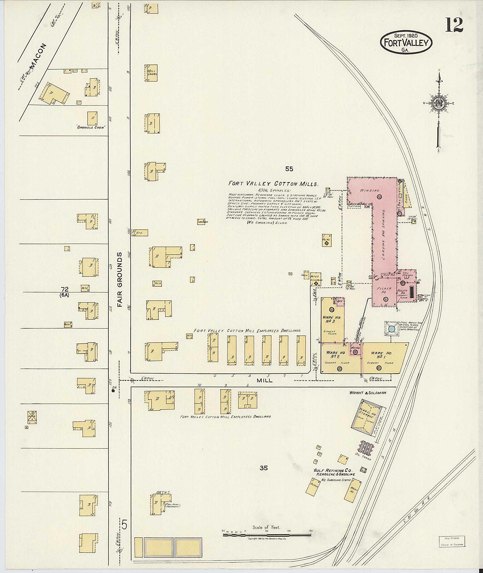 This old map of Fort Valley, Peach County, Georgia was created by Sanborn Map Company in 1920