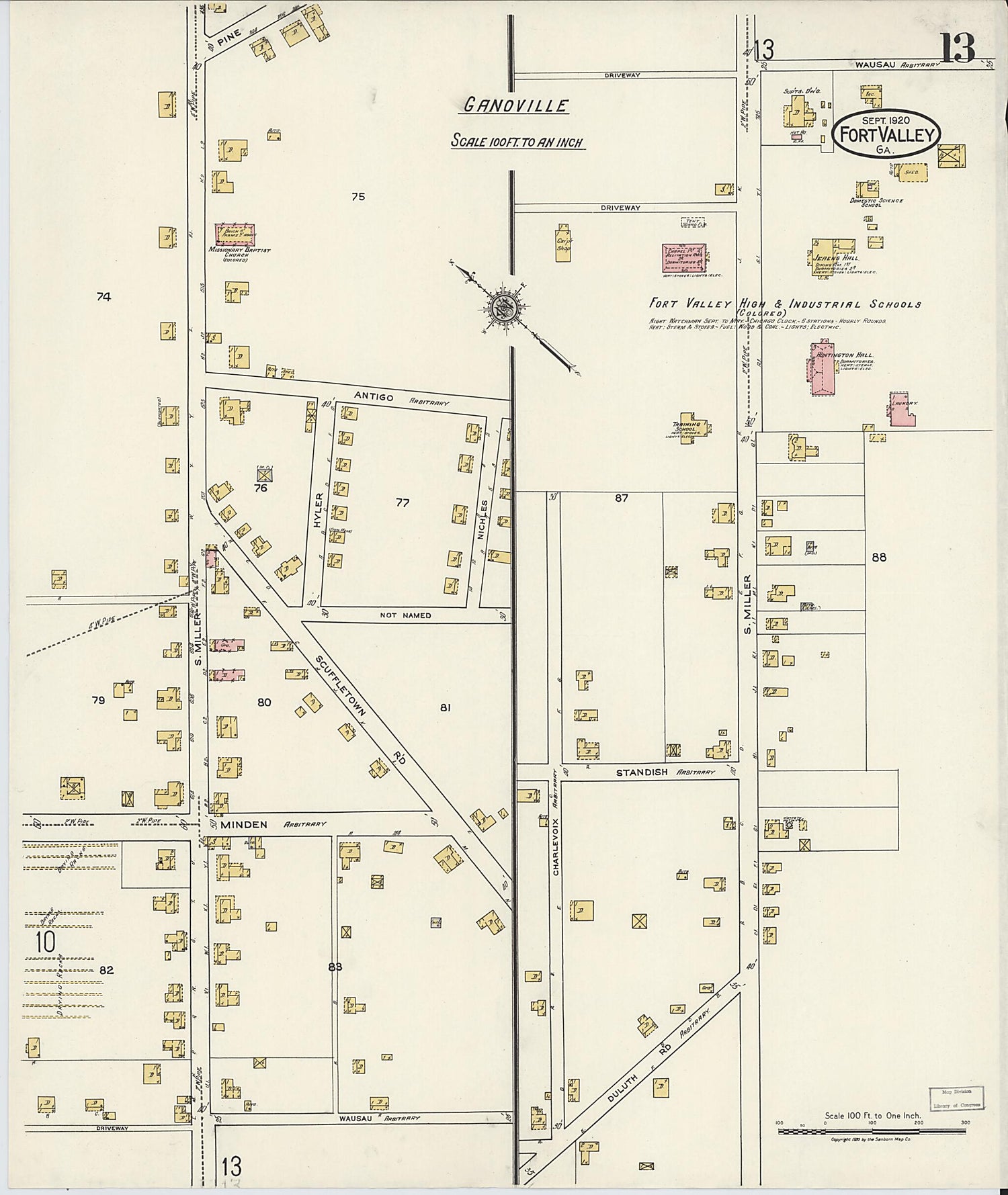 This old map of Fort Valley, Peach County, Georgia was created by Sanborn Map Company in 1920