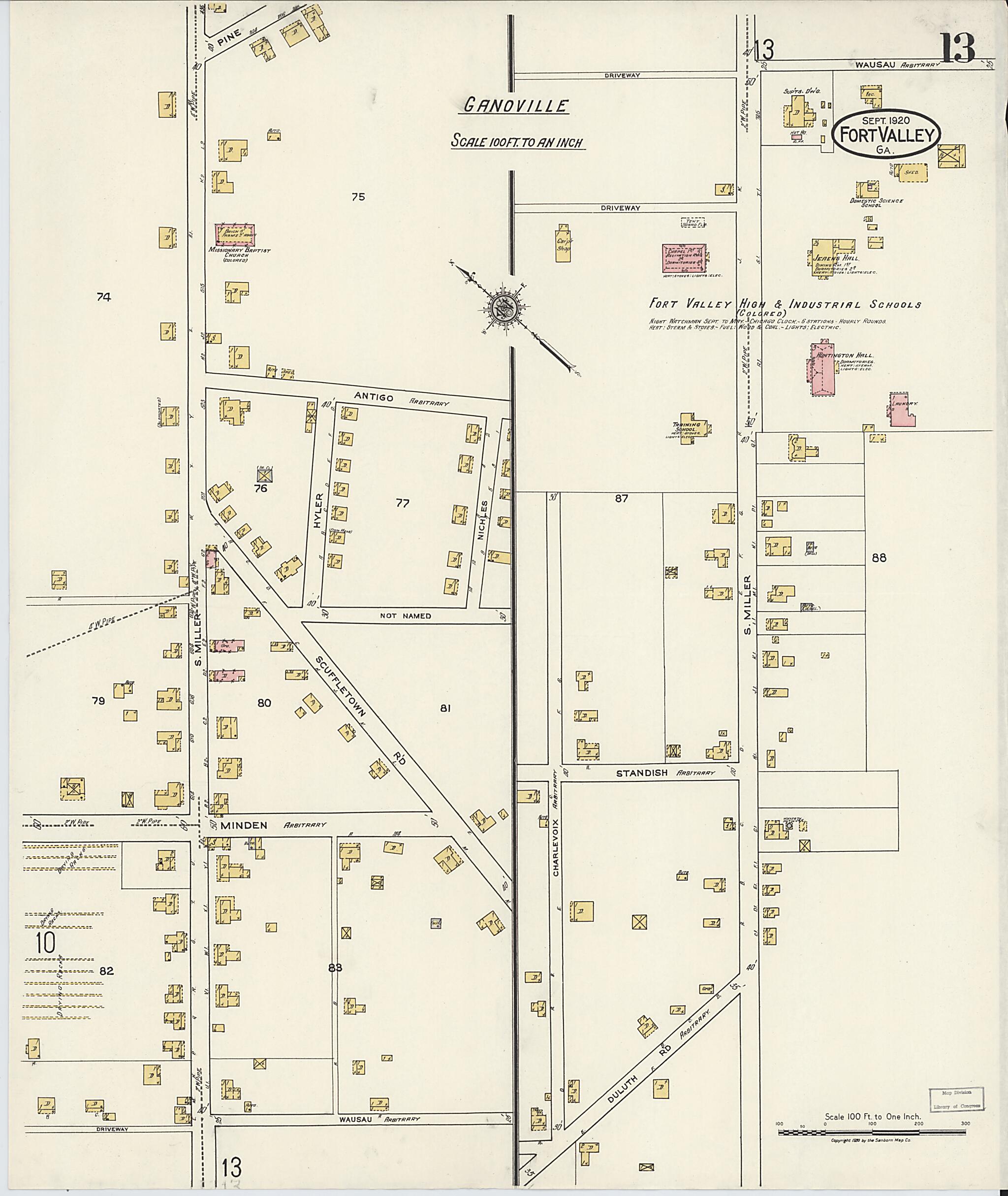 This old map of Fort Valley, Peach County, Georgia was created by Sanborn Map Company in 1920