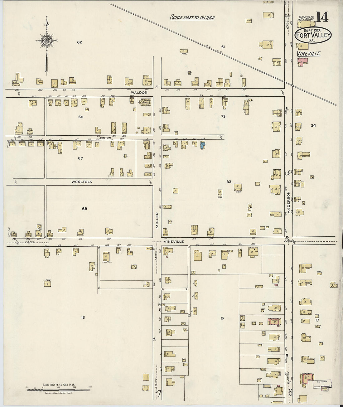 This old map of Fort Valley, Peach County, Georgia was created by Sanborn Map Company in 1920