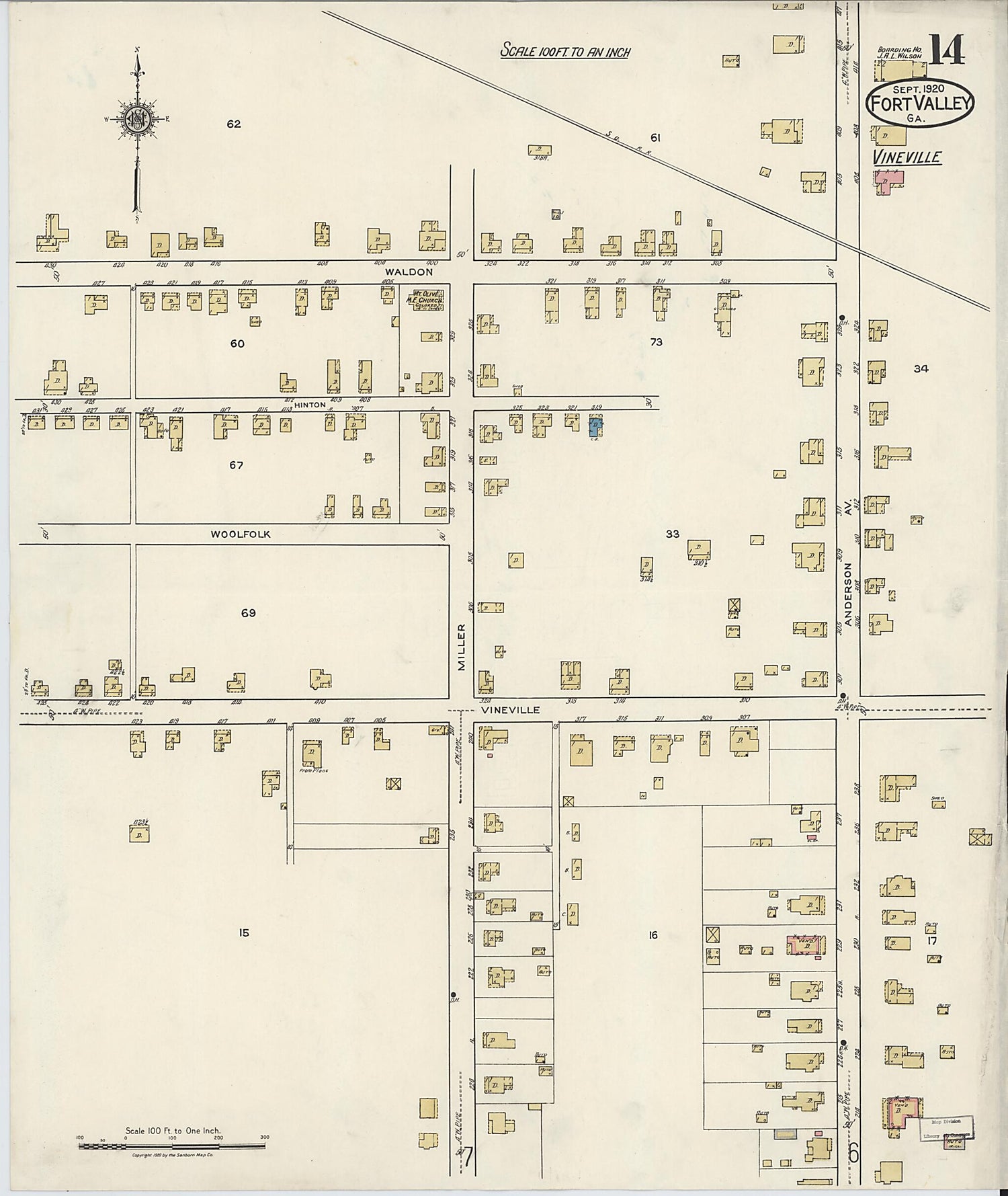 This old map of Fort Valley, Peach County, Georgia was created by Sanborn Map Company in 1920