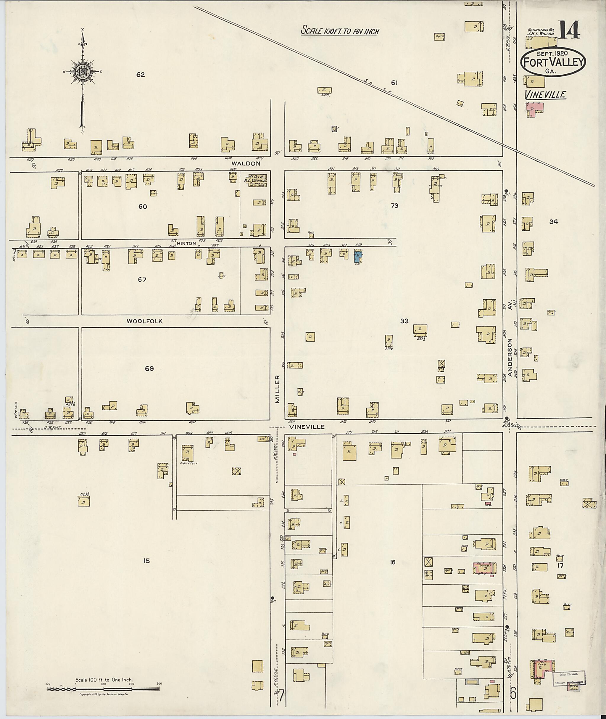 This old map of Fort Valley, Peach County, Georgia was created by Sanborn Map Company in 1920