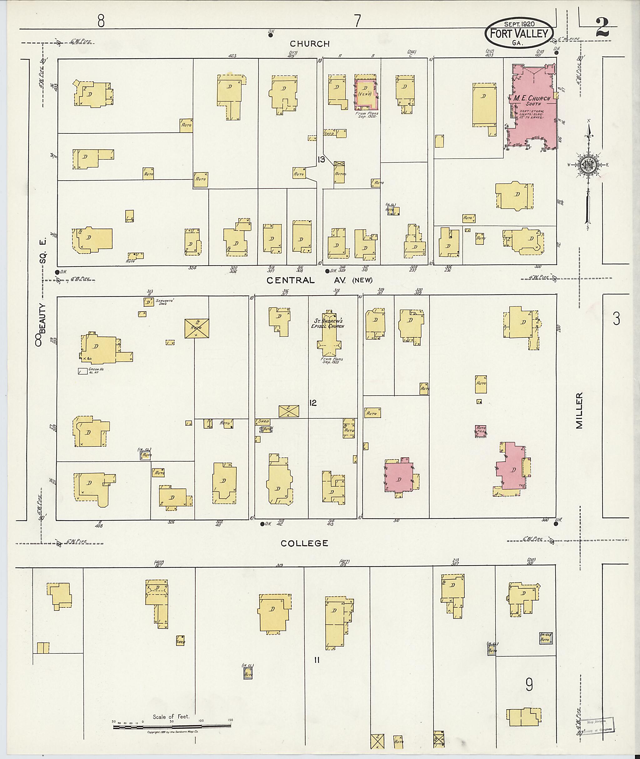 This old map of Fort Valley, Peach County, Georgia was created by Sanborn Map Company in 1920