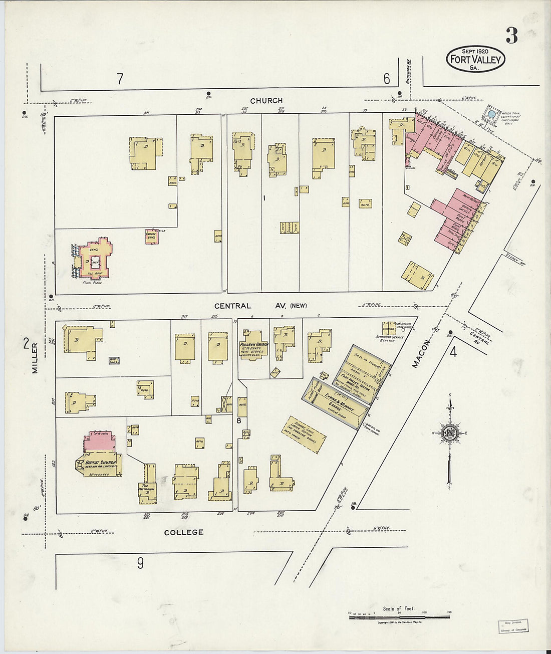 This old map of Fort Valley, Peach County, Georgia was created by Sanborn Map Company in 1920