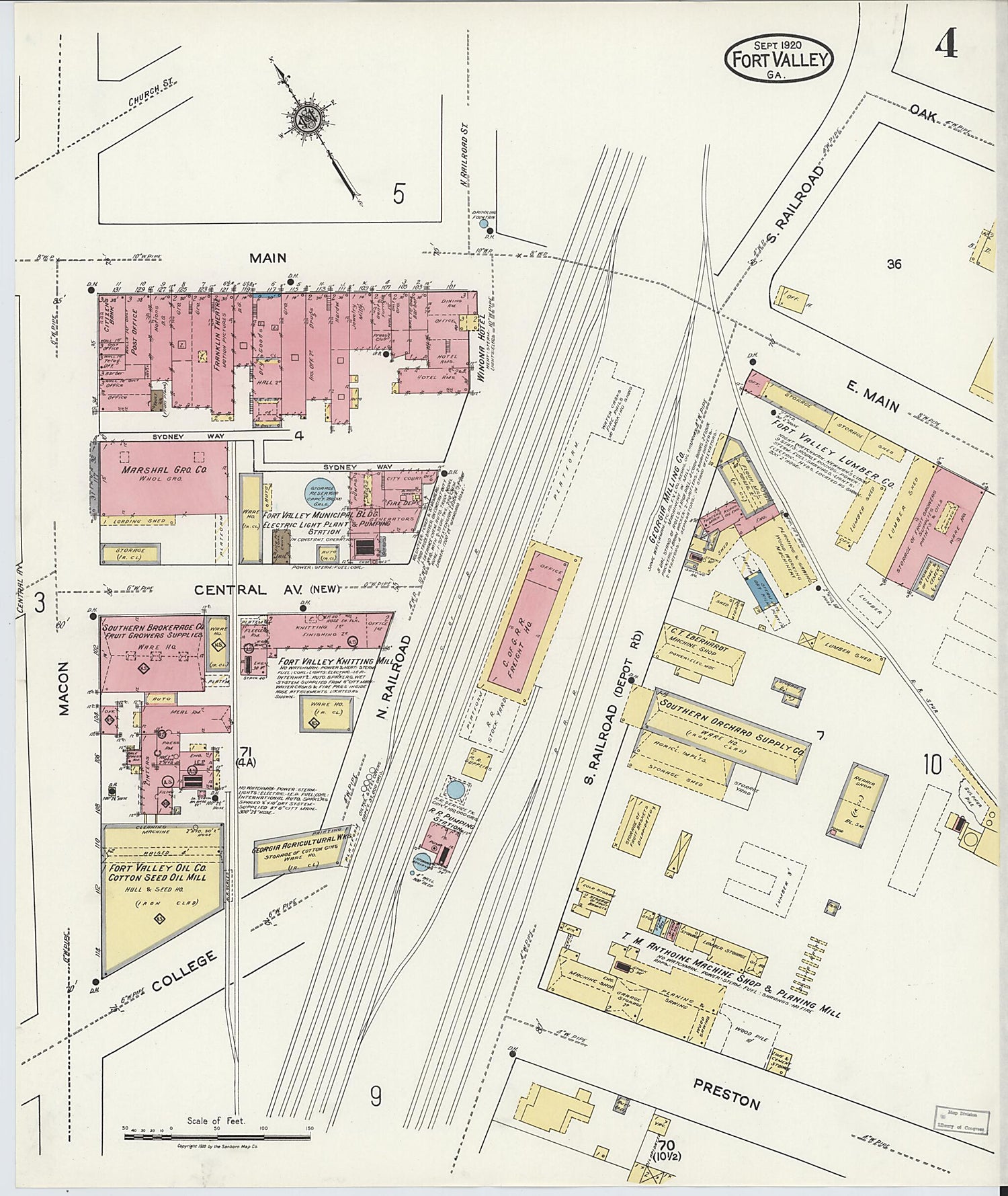 This old map of Fort Valley, Peach County, Georgia was created by Sanborn Map Company in 1920