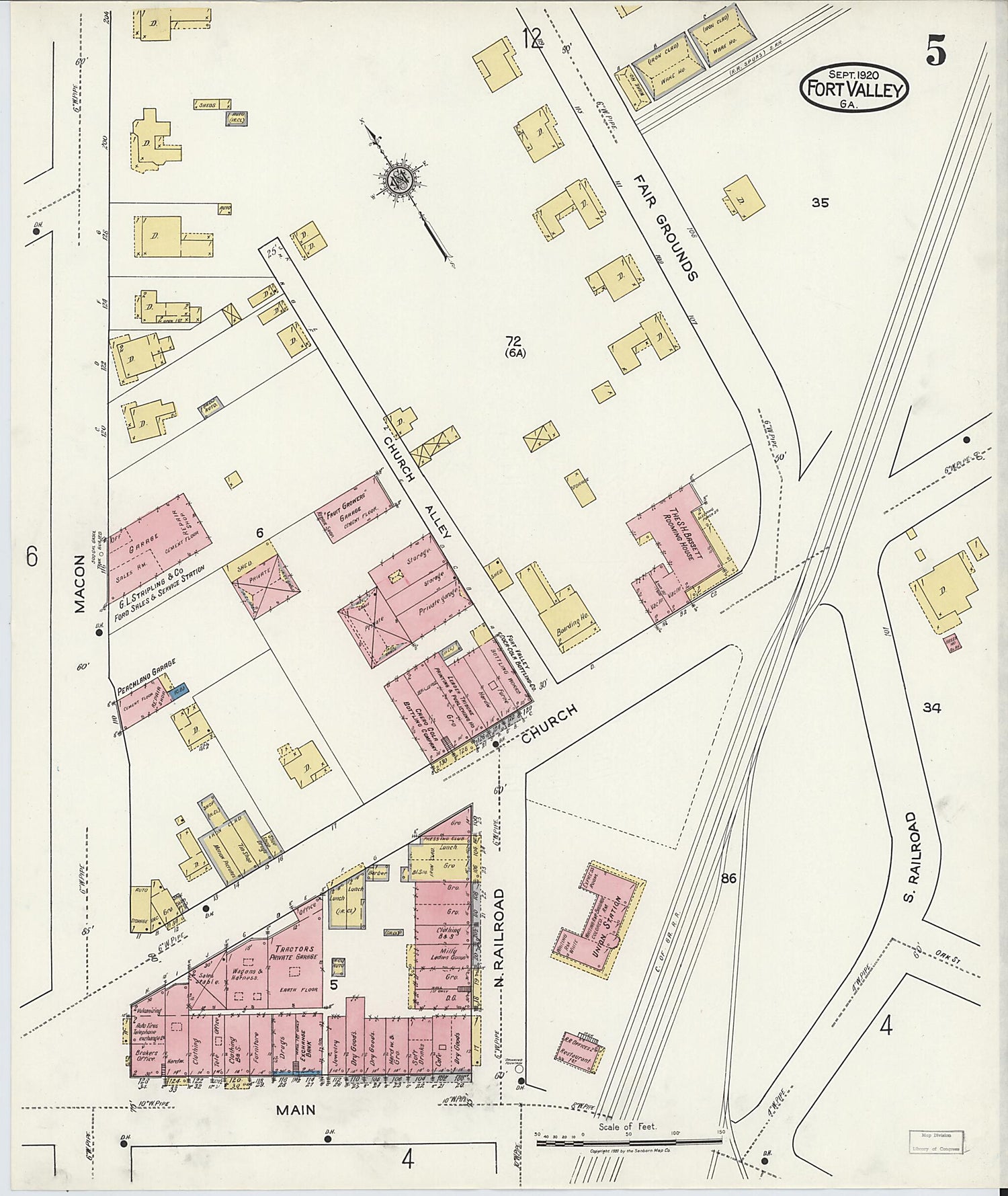 This old map of Fort Valley, Peach County, Georgia was created by Sanborn Map Company in 1920