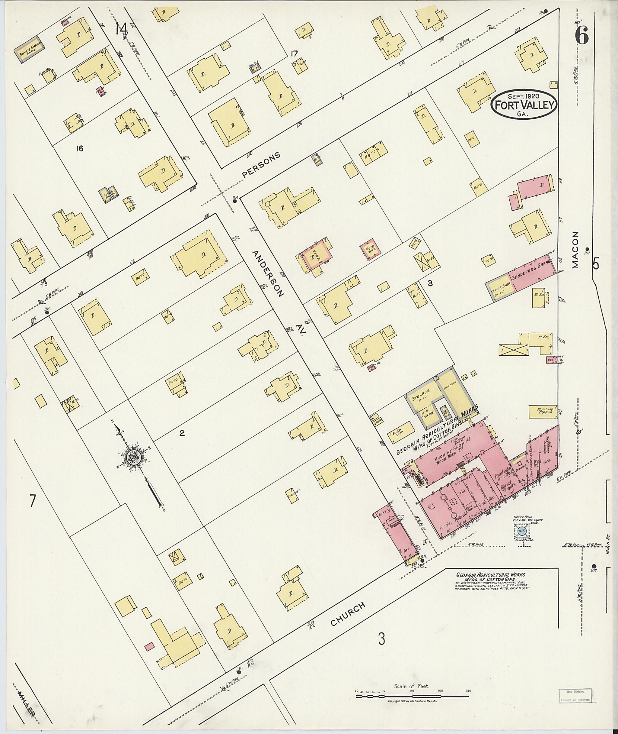 This old map of Fort Valley, Peach County, Georgia was created by Sanborn Map Company in 1920