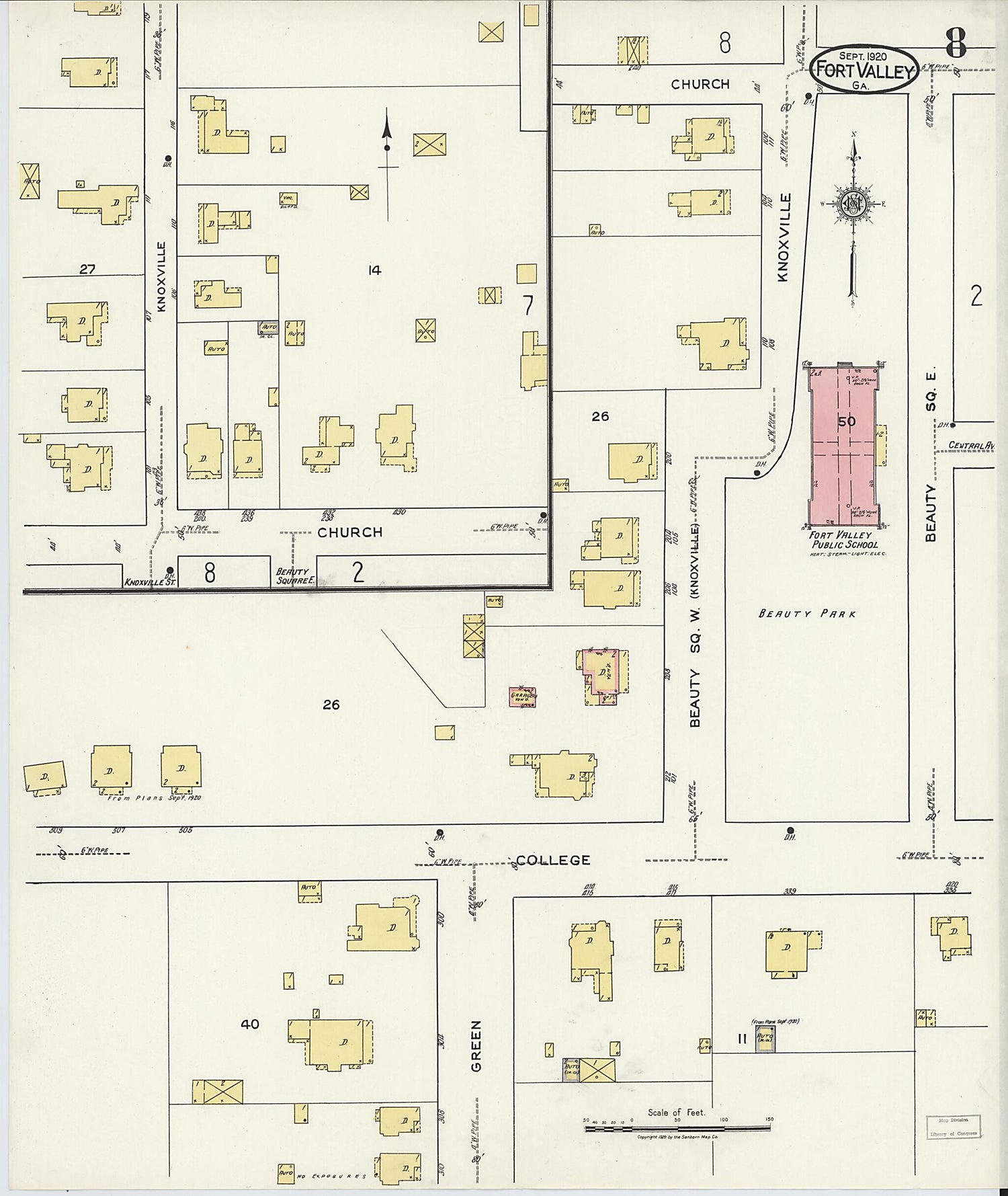 This old map of Fort Valley, Peach County, Georgia was created by Sanborn Map Company in 1920