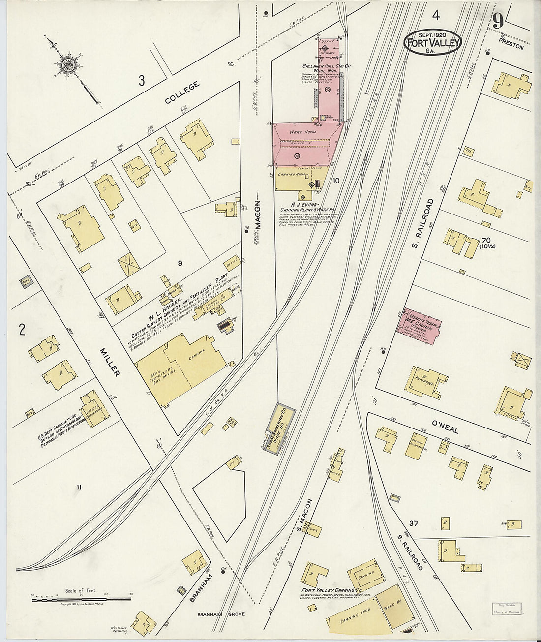 This old map of Fort Valley, Peach County, Georgia was created by Sanborn Map Company in 1920