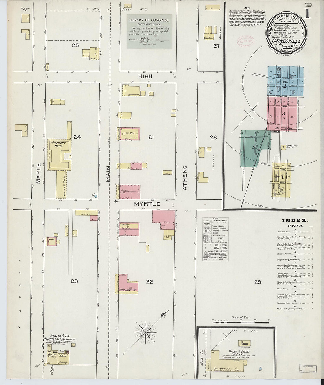 This old map of Gainesville, Hall County, Georgia was created by Sanborn Map Company in 1893