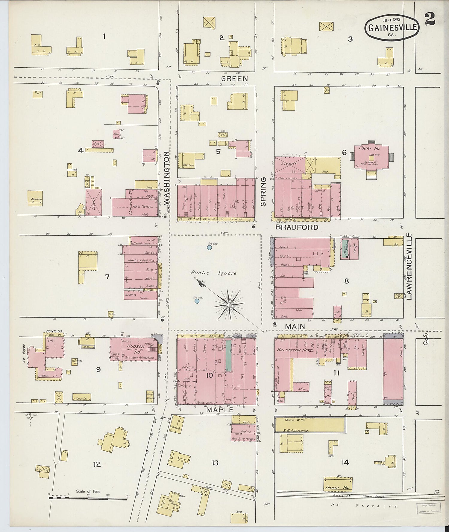 This old map of Gainesville, Hall County, Georgia was created by Sanborn Map Company in 1893