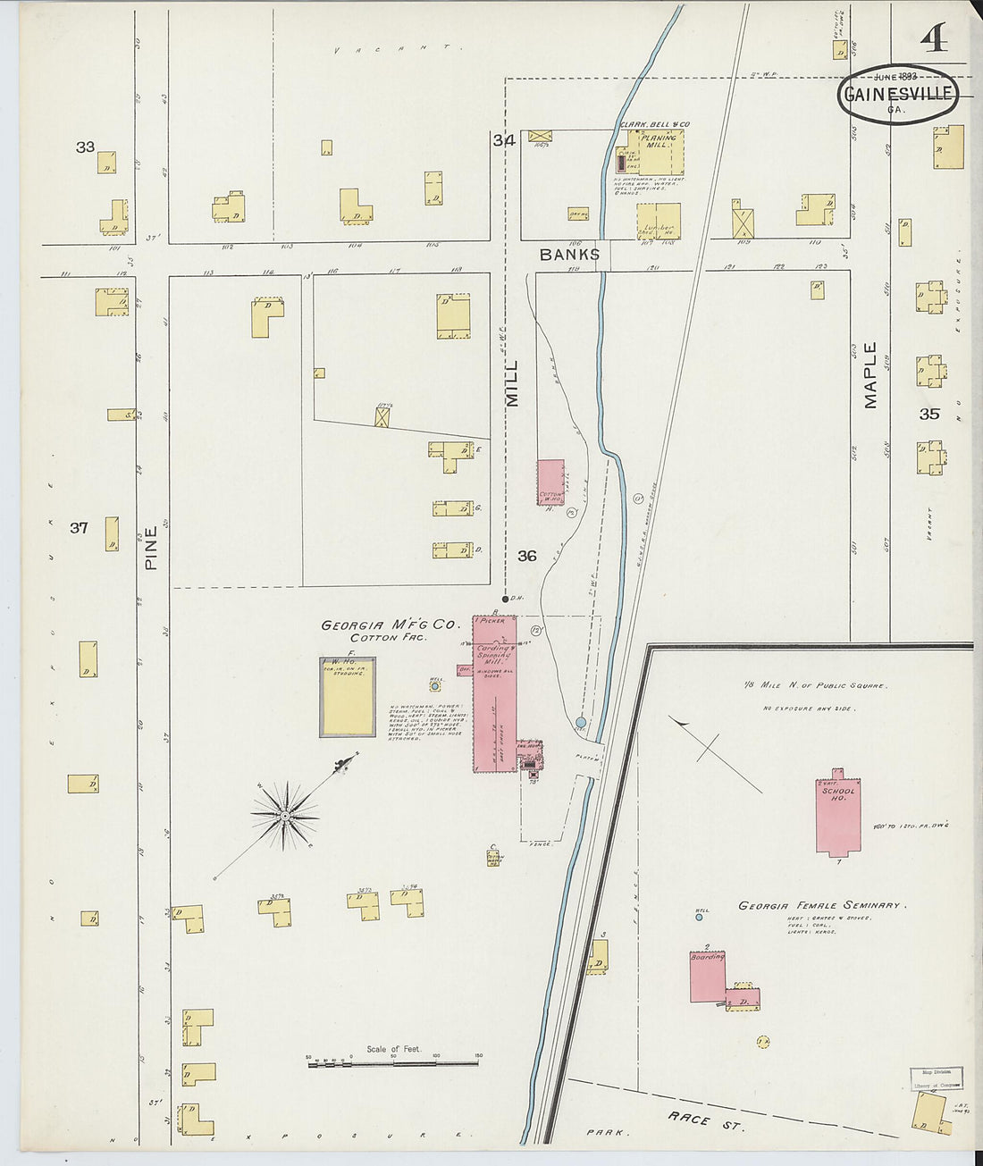 This old map of Gainesville, Hall County, Georgia was created by Sanborn Map Company in 1893