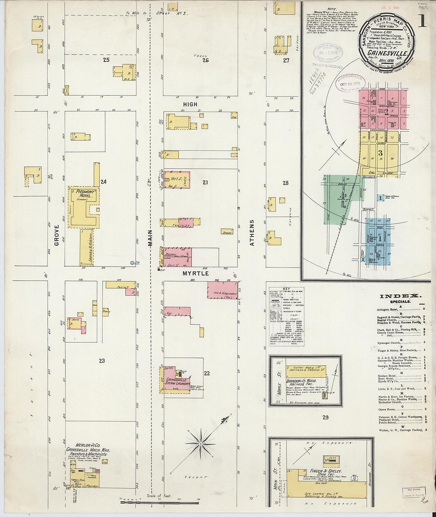 This old map of Gainesville, Hall County, Georgia was created by Sanborn Map Company in 1898