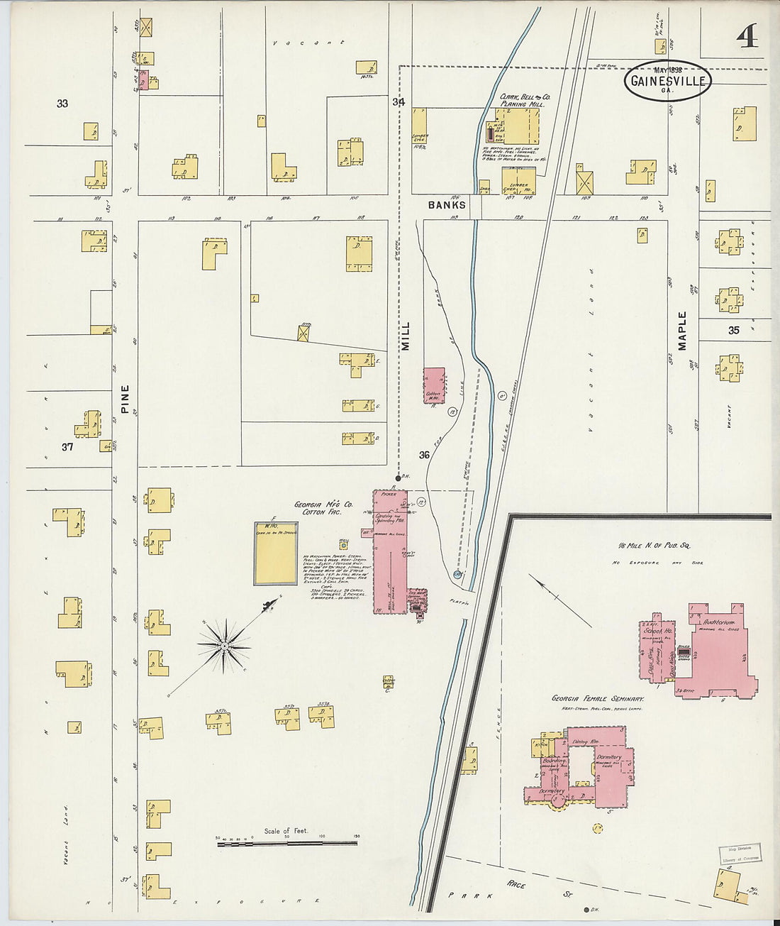 This old map of Gainesville, Hall County, Georgia was created by Sanborn Map Company in 1898