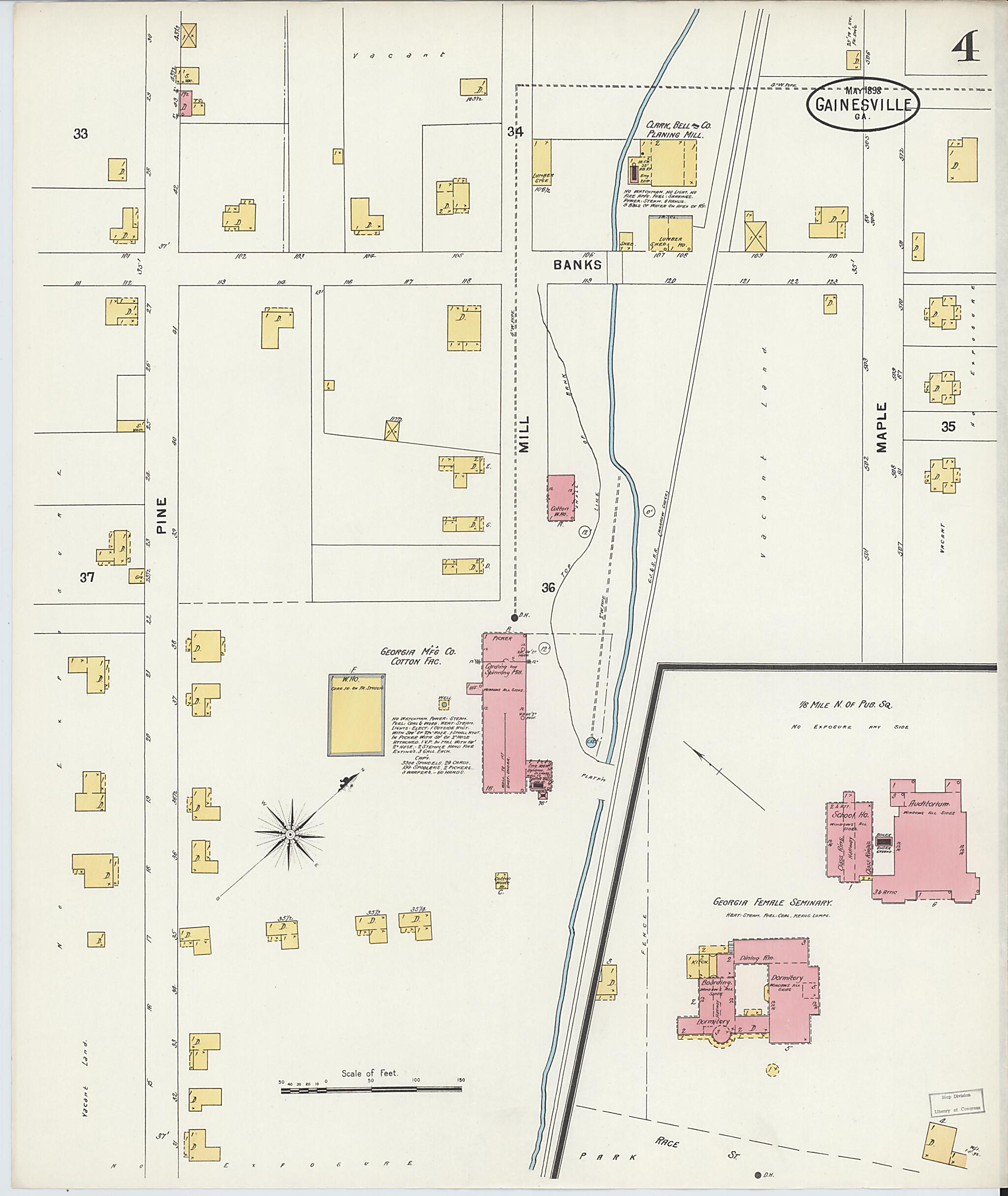 This old map of Gainesville, Hall County, Georgia was created by Sanborn Map Company in 1898