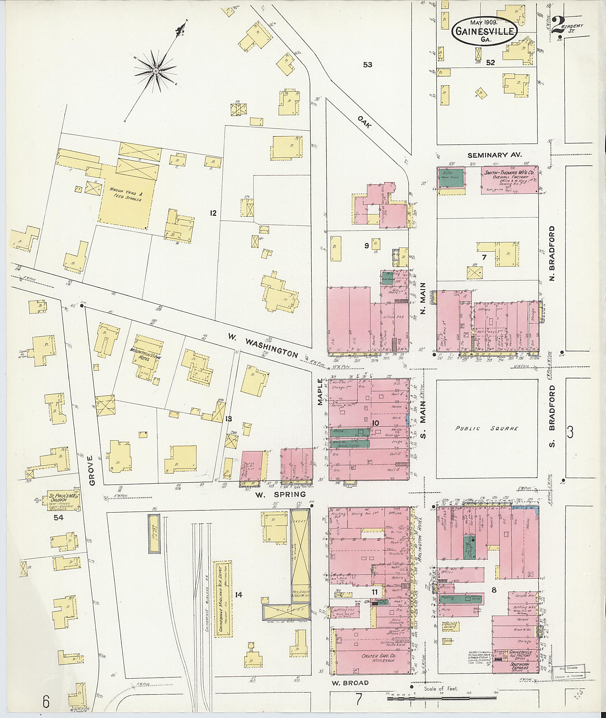 This old map of Gainesville, Hall County, Georgia was created by Sanborn Map Company in 1909