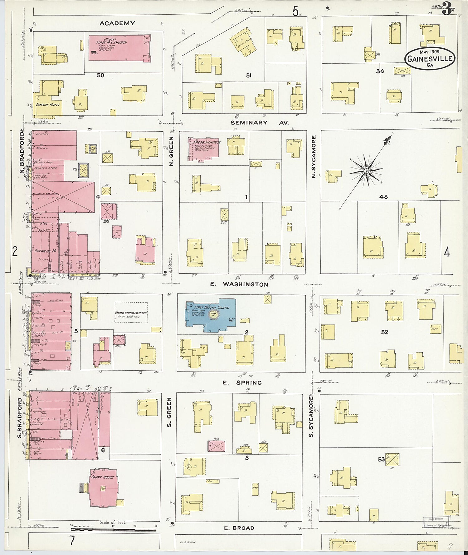 This old map of Gainesville, Hall County, Georgia was created by Sanborn Map Company in 1909