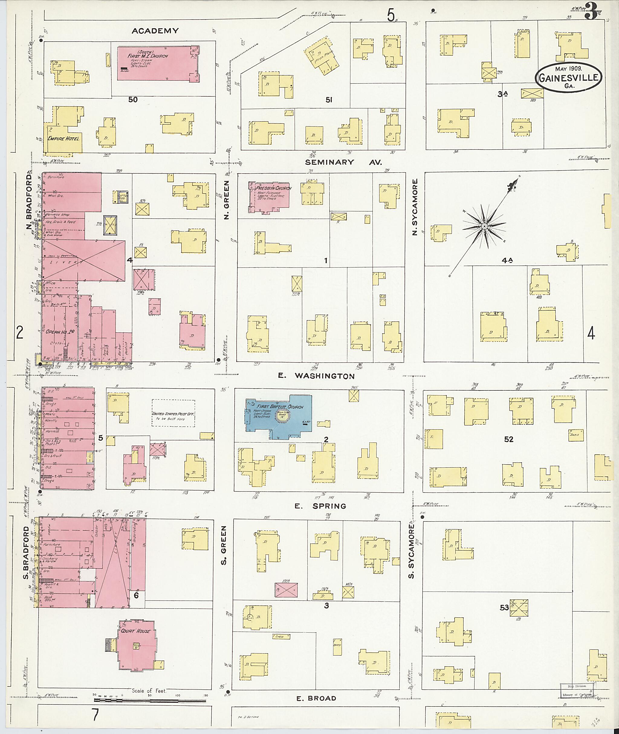 This old map of Gainesville, Hall County, Georgia was created by Sanborn Map Company in 1909