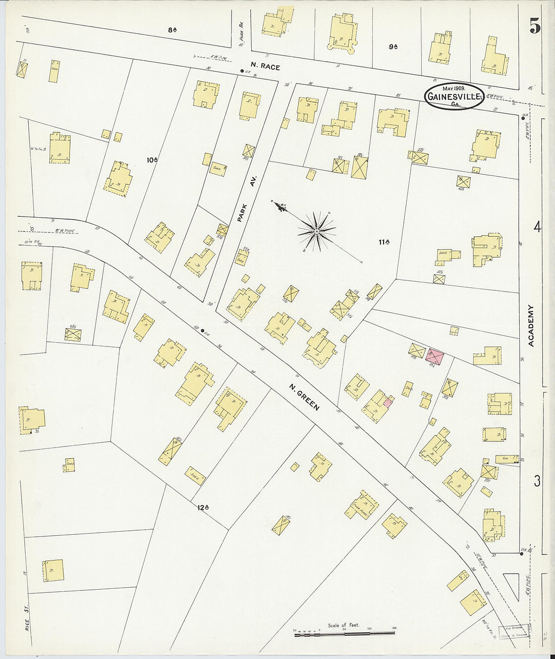 This old map of Gainesville, Hall County, Georgia was created by Sanborn Map Company in 1909