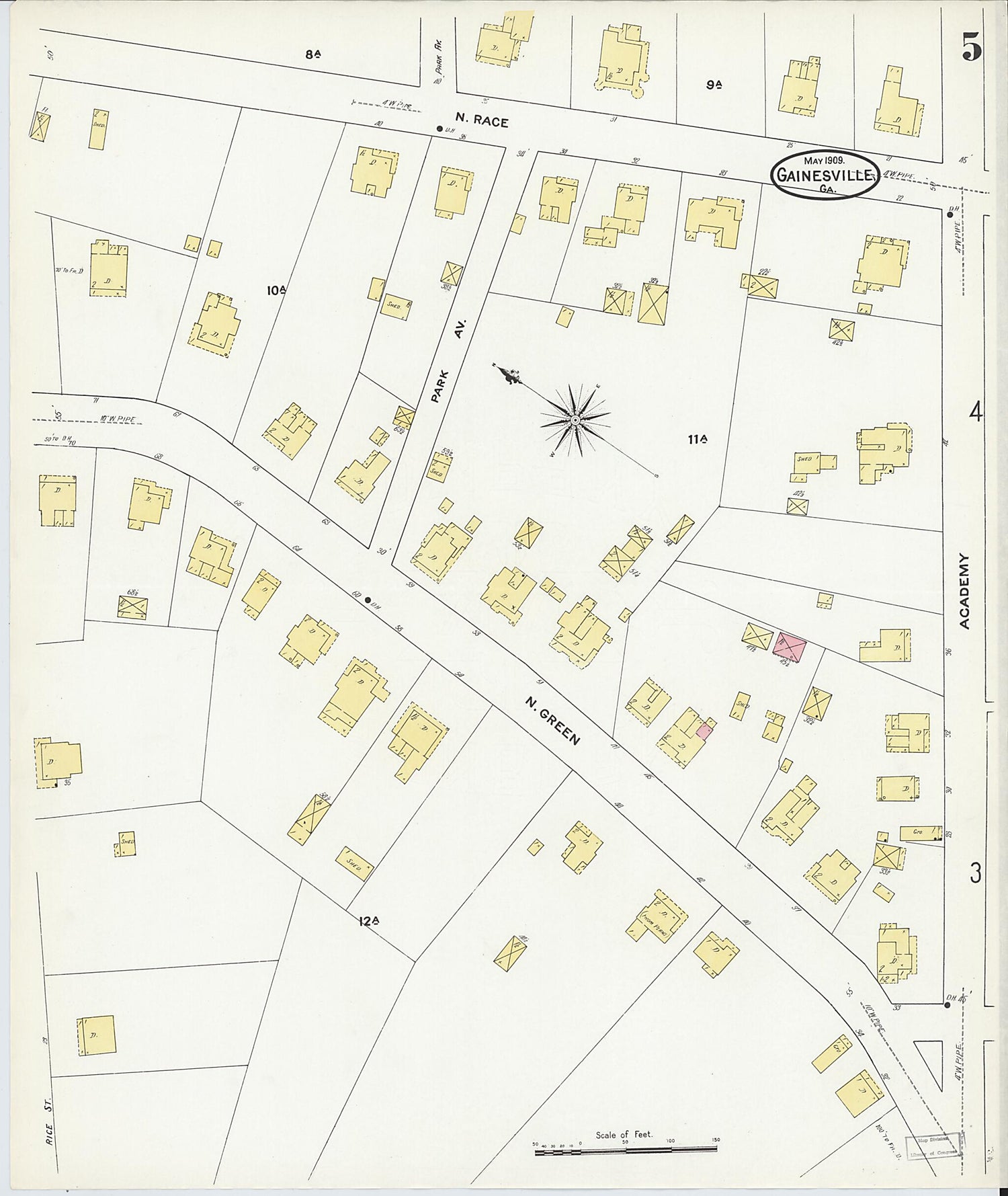 This old map of Gainesville, Hall County, Georgia was created by Sanborn Map Company in 1909