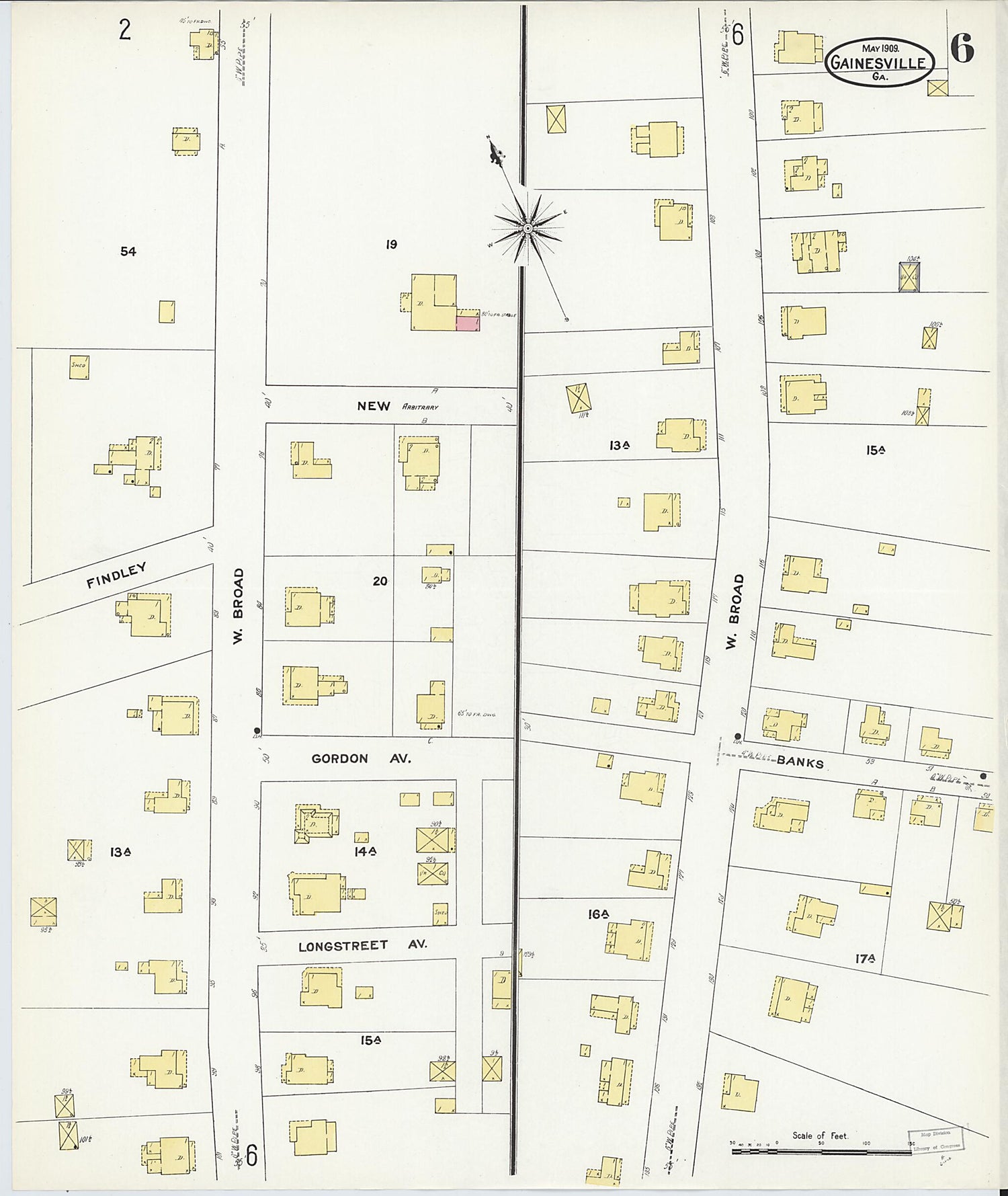 This old map of Gainesville, Hall County, Georgia was created by Sanborn Map Company in 1909