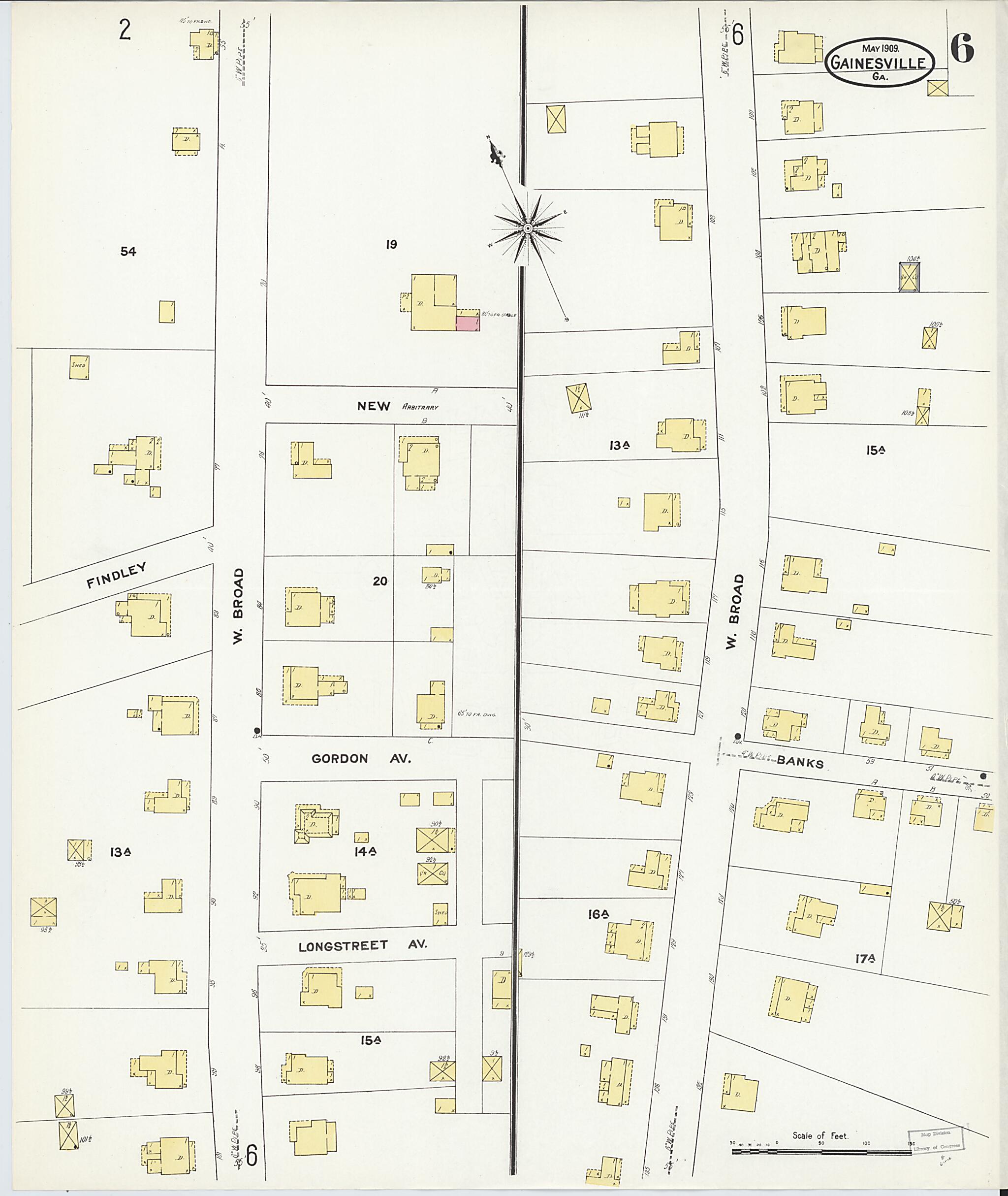 This old map of Gainesville, Hall County, Georgia was created by Sanborn Map Company in 1909