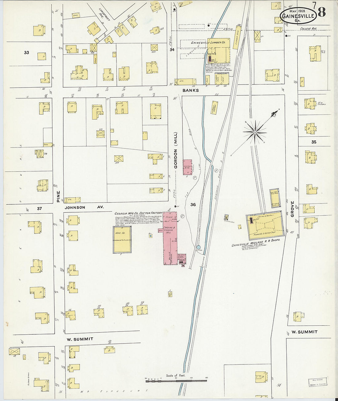 This old map of Gainesville, Hall County, Georgia was created by Sanborn Map Company in 1909