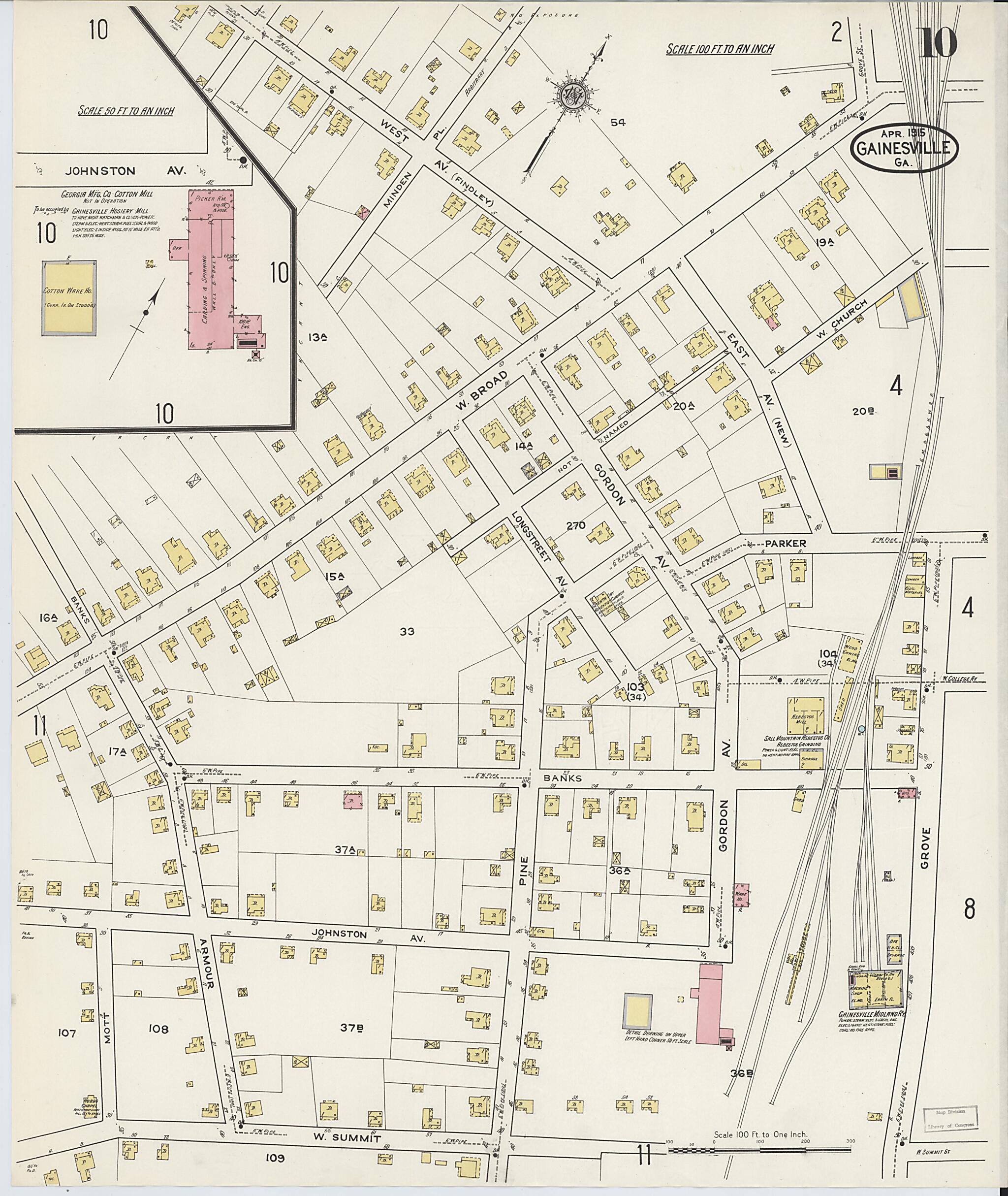 This old map of Gainesville, Hall County, Georgia was created by Sanborn Map Company in 1915