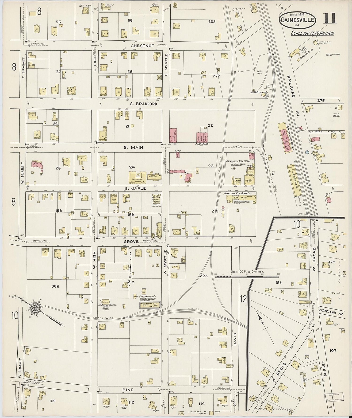 This old map of Gainesville, Hall County, Georgia was created by Sanborn Map Company in 1915