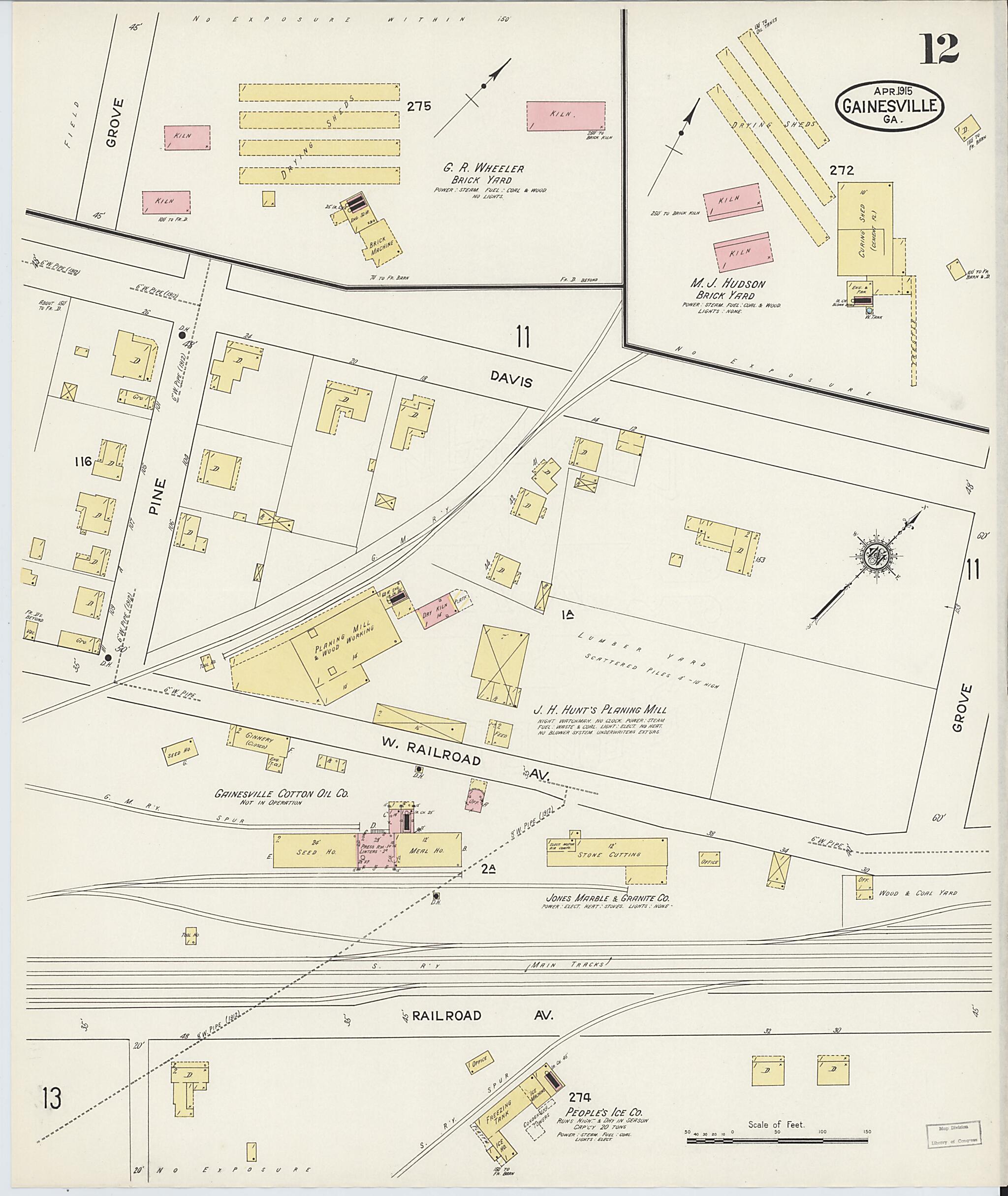 This old map of Gainesville, Hall County, Georgia was created by Sanborn Map Company in 1915