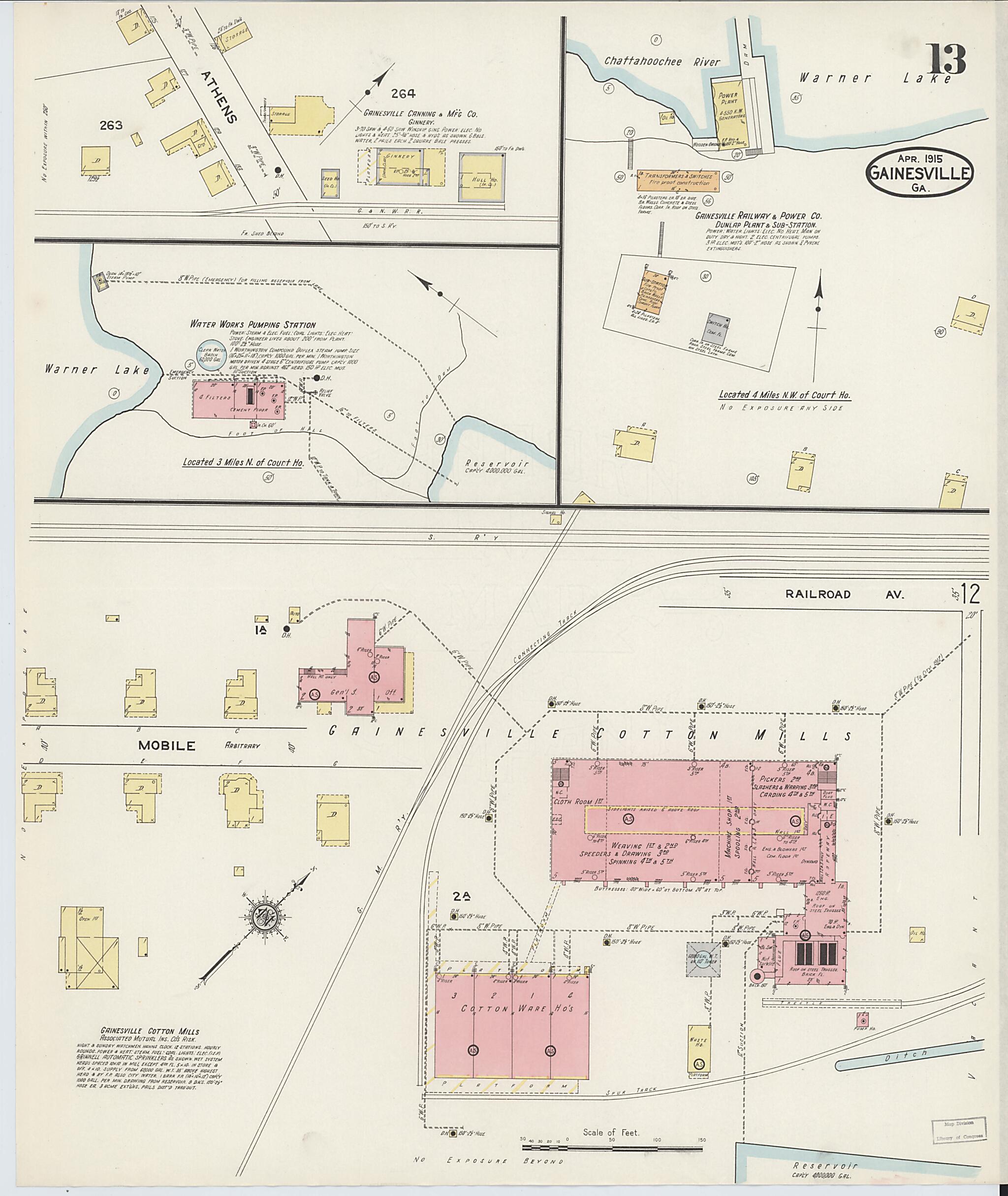 This old map of Gainesville, Hall County, Georgia was created by Sanborn Map Company in 1915