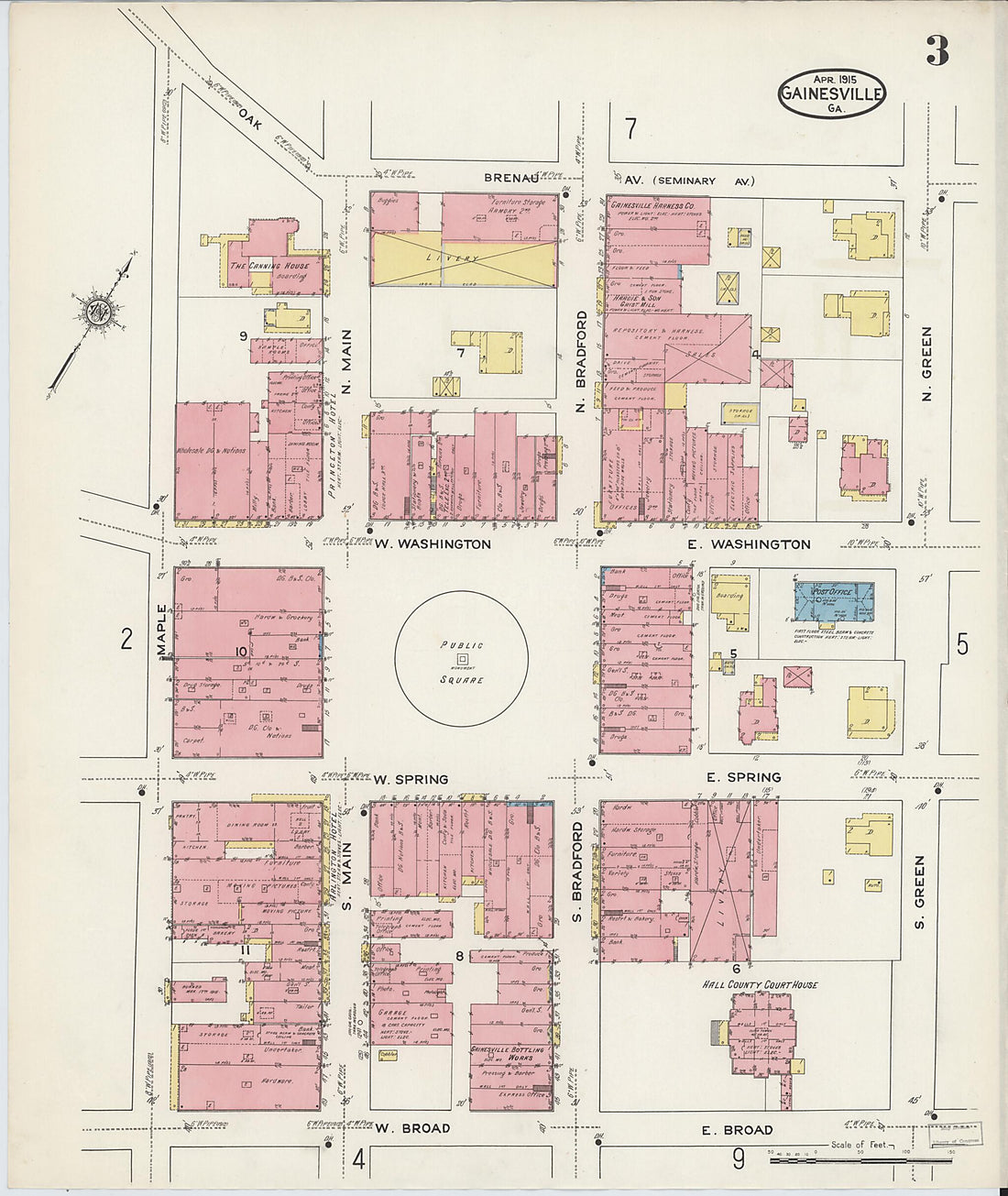 This old map of Gainesville, Hall County, Georgia was created by Sanborn Map Company in 1915