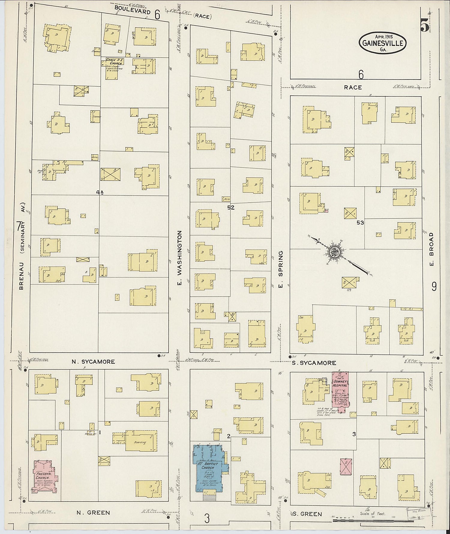 This old map of Gainesville, Hall County, Georgia was created by Sanborn Map Company in 1915