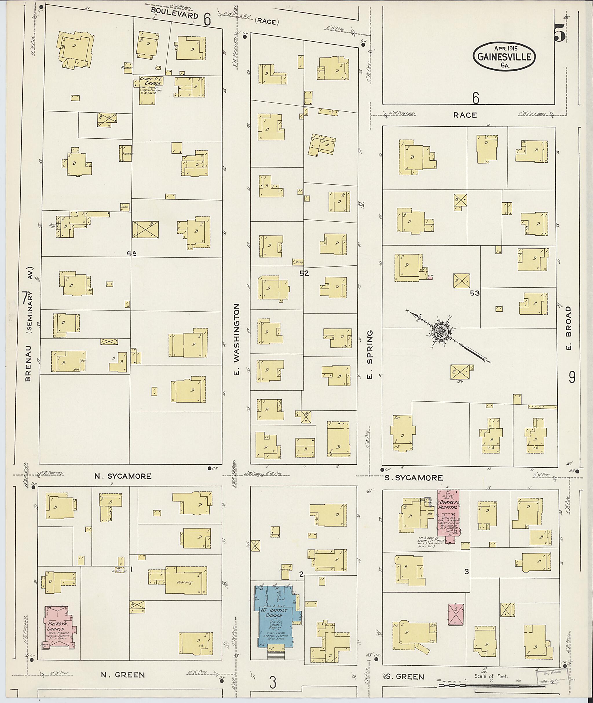 This old map of Gainesville, Hall County, Georgia was created by Sanborn Map Company in 1915