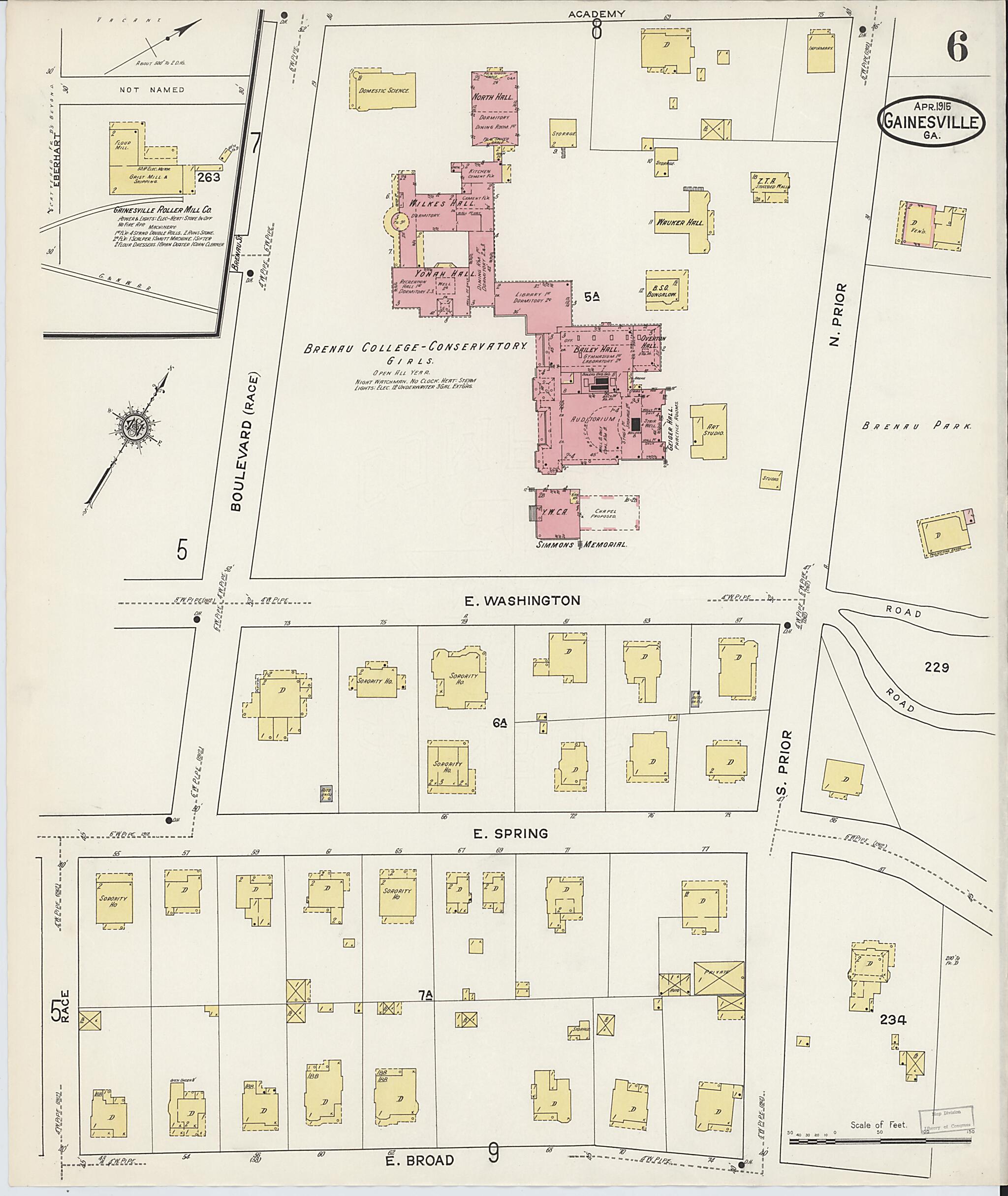 This old map of Gainesville, Hall County, Georgia was created by Sanborn Map Company in 1915