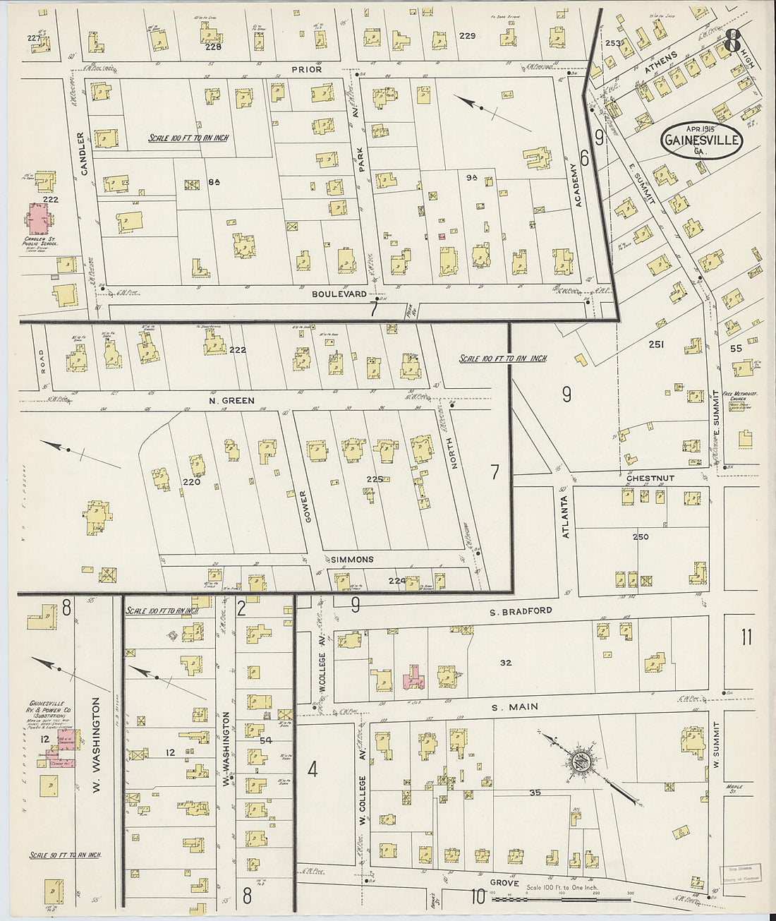 This old map of Gainesville, Hall County, Georgia was created by Sanborn Map Company in 1915