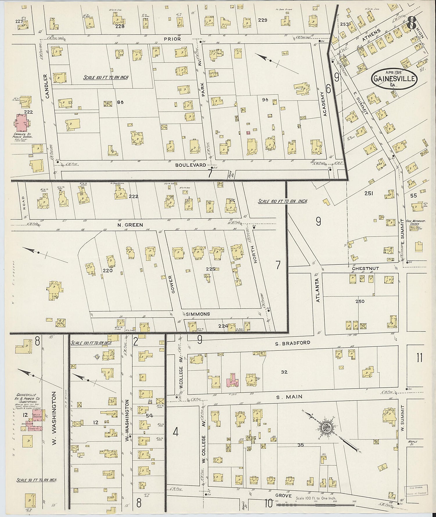 This old map of Gainesville, Hall County, Georgia was created by Sanborn Map Company in 1915