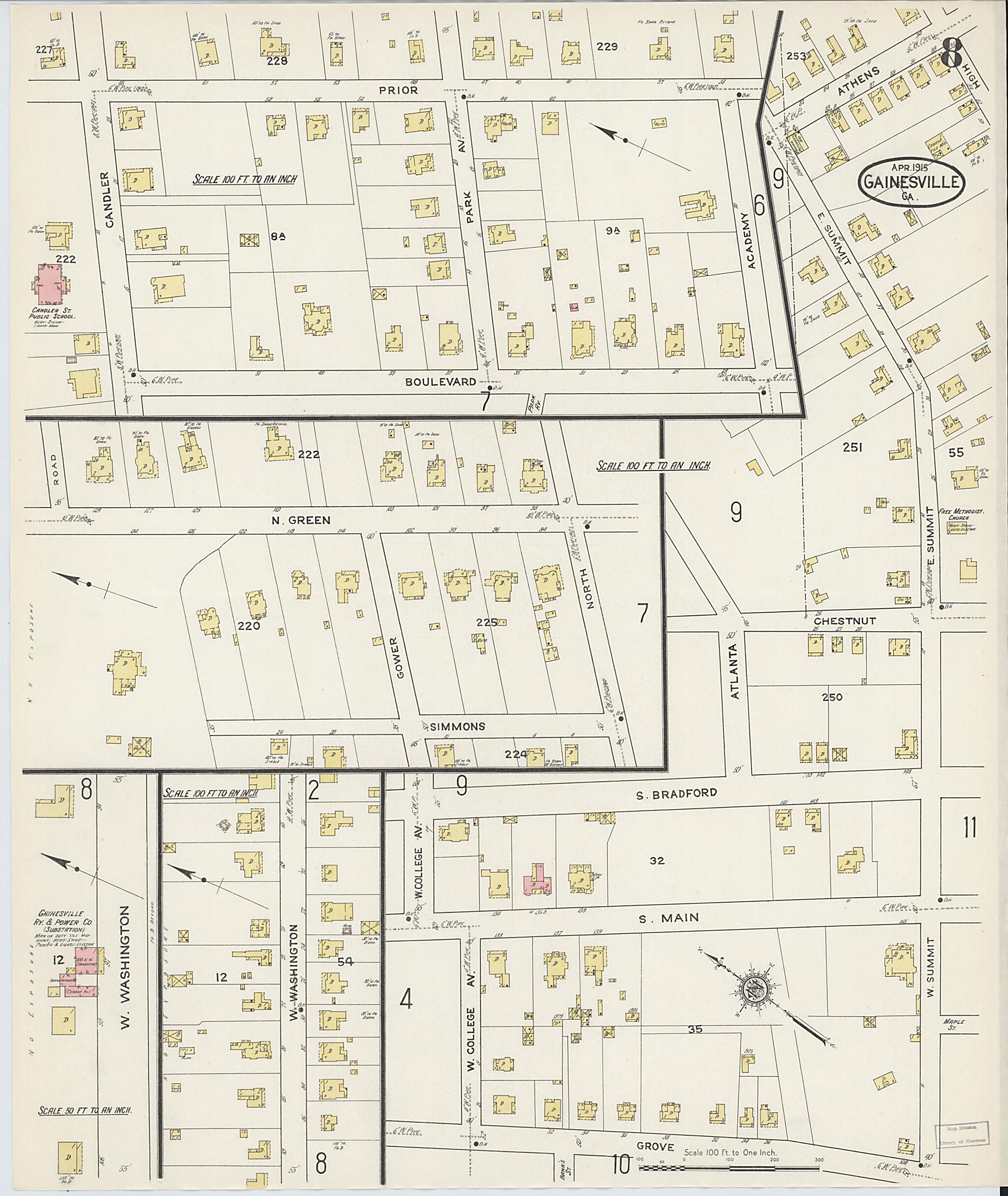 This old map of Gainesville, Hall County, Georgia was created by Sanborn Map Company in 1915