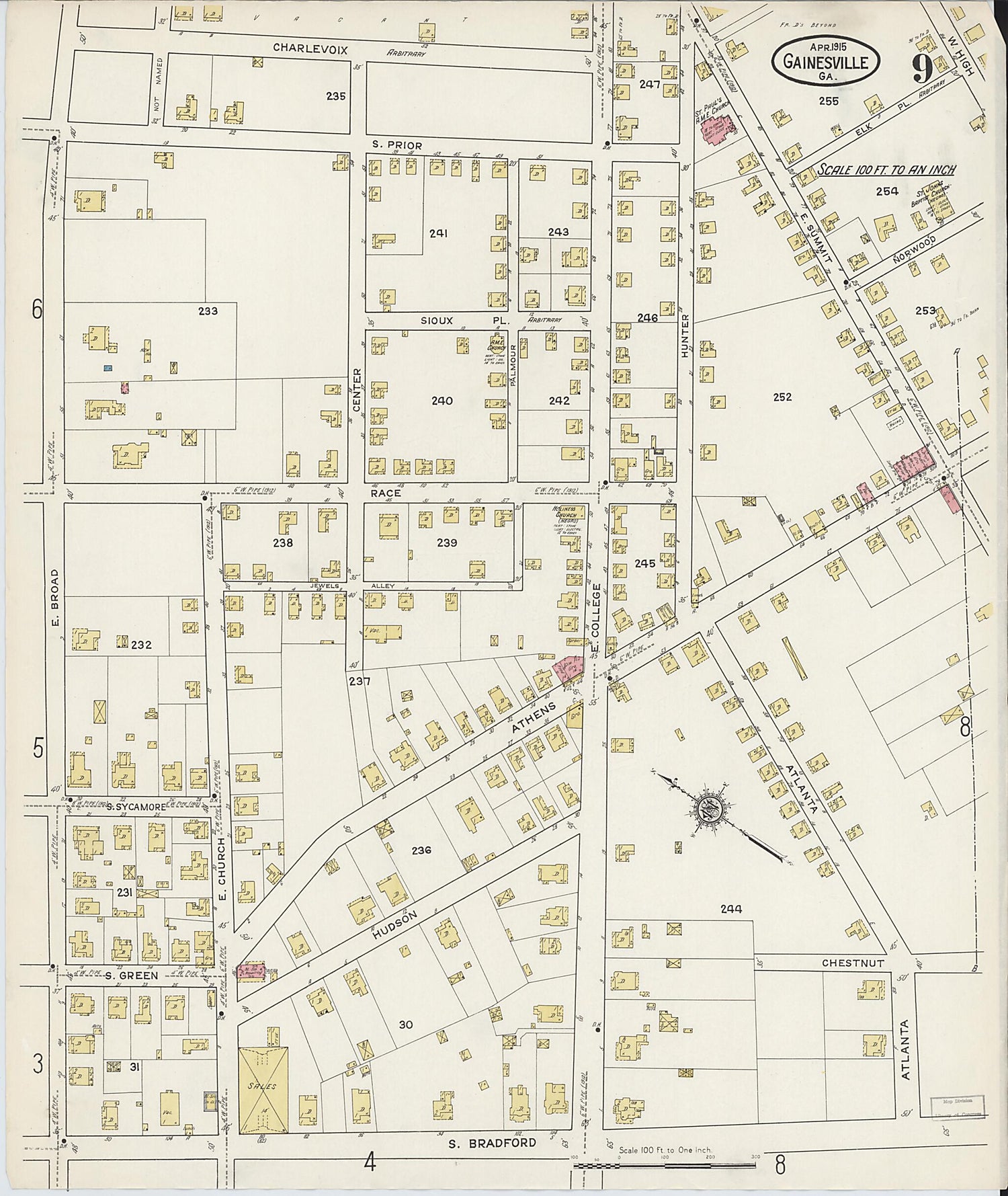 This old map of Gainesville, Hall County, Georgia was created by Sanborn Map Company in 1915