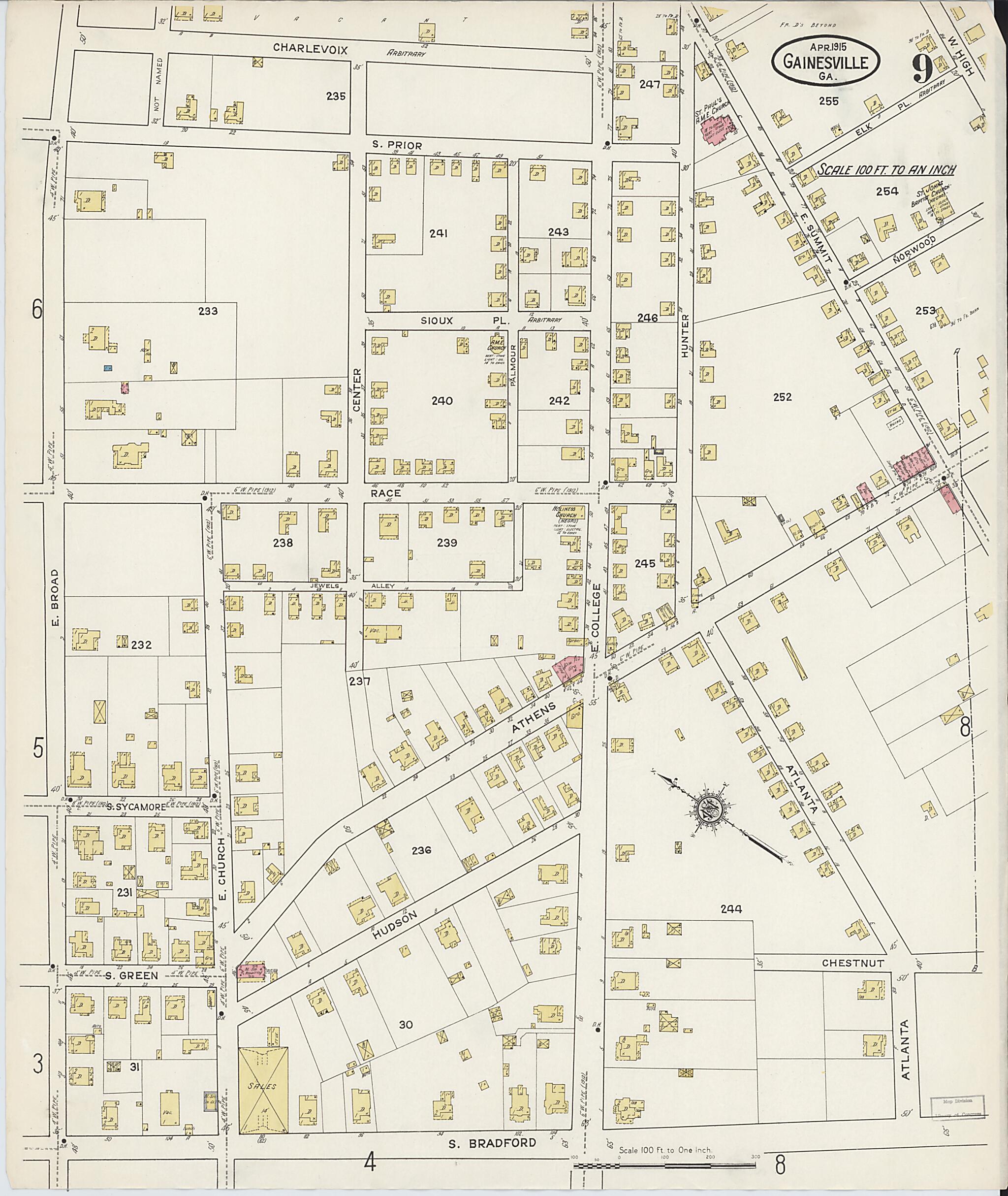 This old map of Gainesville, Hall County, Georgia was created by Sanborn Map Company in 1915