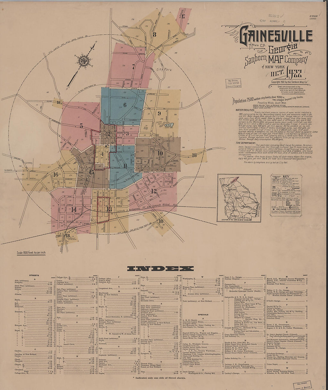 This old map of Gainesville, Hall County, Georgia was created by Sanborn Map Company in 1922