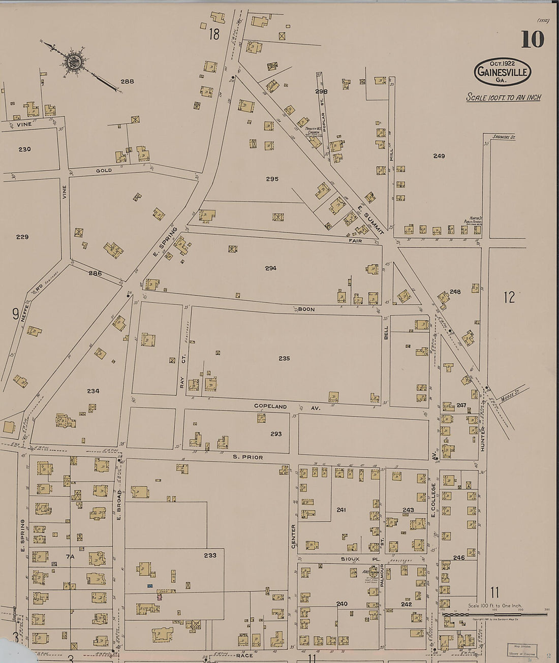 This old map of Gainesville, Hall County, Georgia was created by Sanborn Map Company in 1922