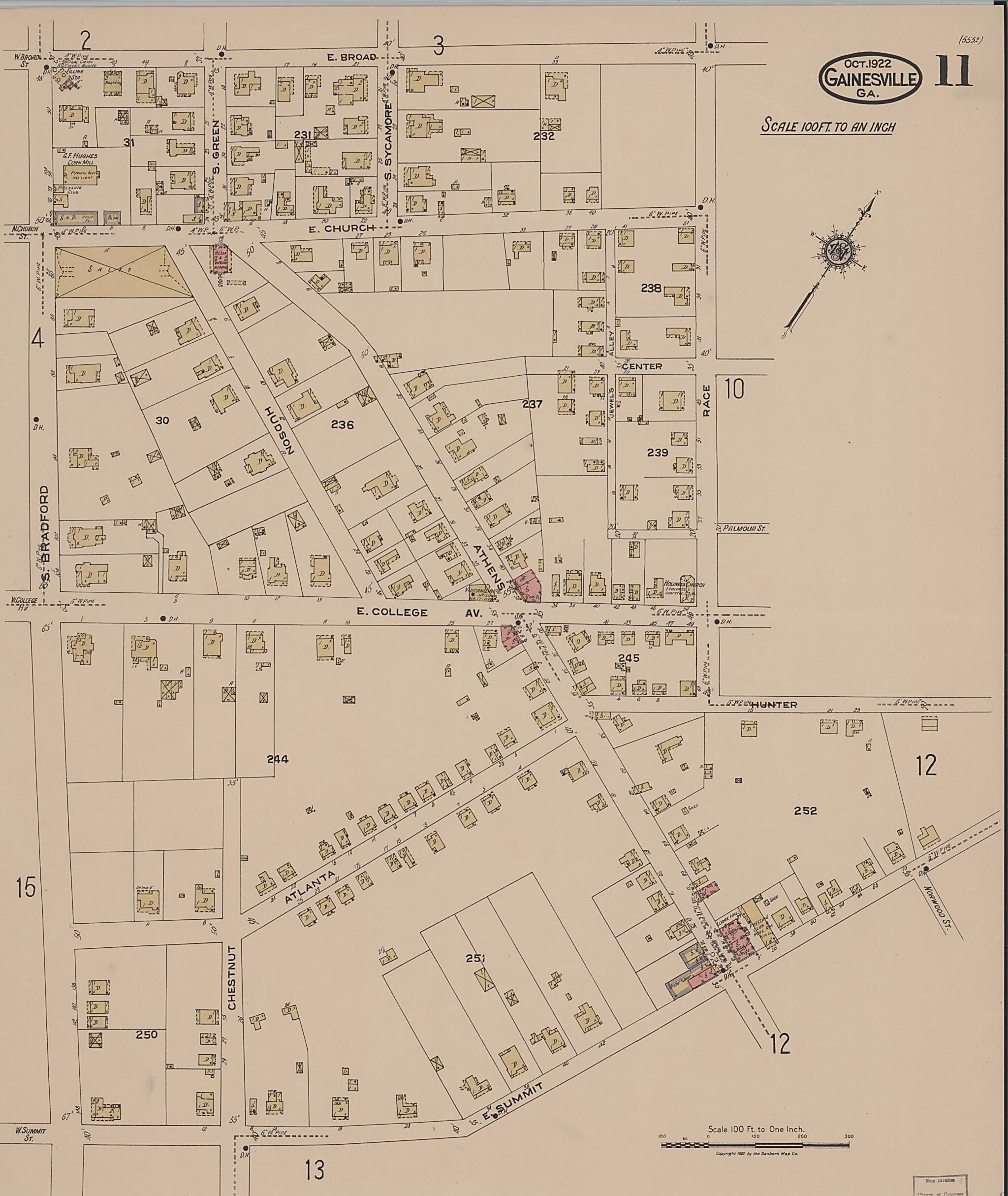 This old map of Gainesville, Hall County, Georgia was created by Sanborn Map Company in 1922